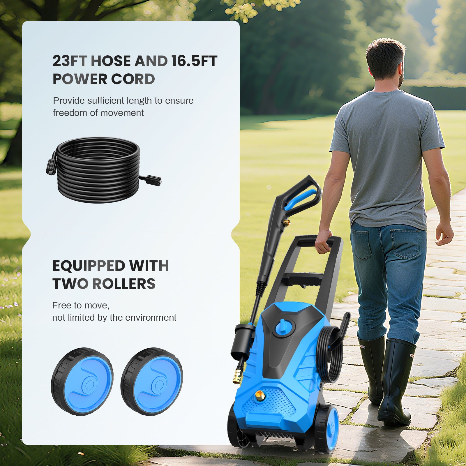 LIFERECORD Electric Pressure Washer, 2100 Max PSI 2.0 Max GPM with Foam Cannon, 5 Quick Connect Nozzles, for Cars/Fences/Driveways/Home/Patios, Blue