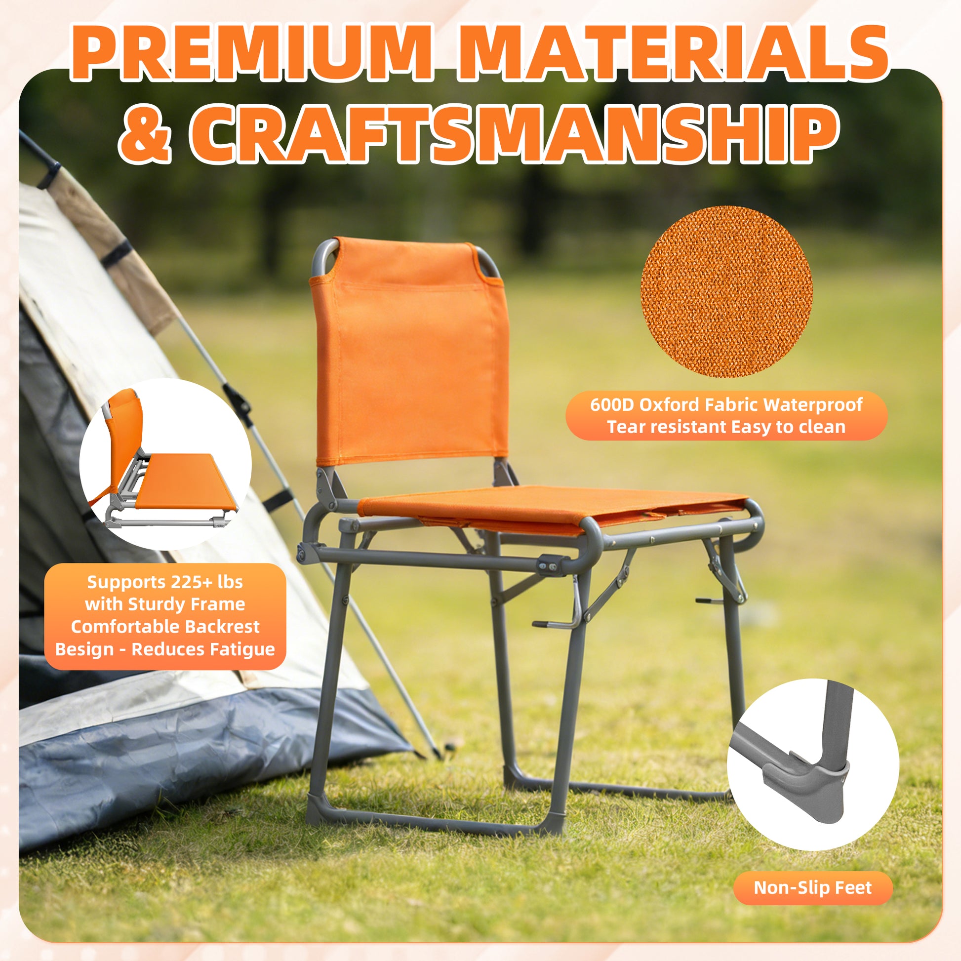 LIFERECORD Foldable Stadium Bleacher Seat with Back Support - Portable Heavy-Duty Steel Frame Chair for Family, Sports Games, Concerts, Camping - 225 lbs Capacity, Waterproof 600D Oxford Fabric