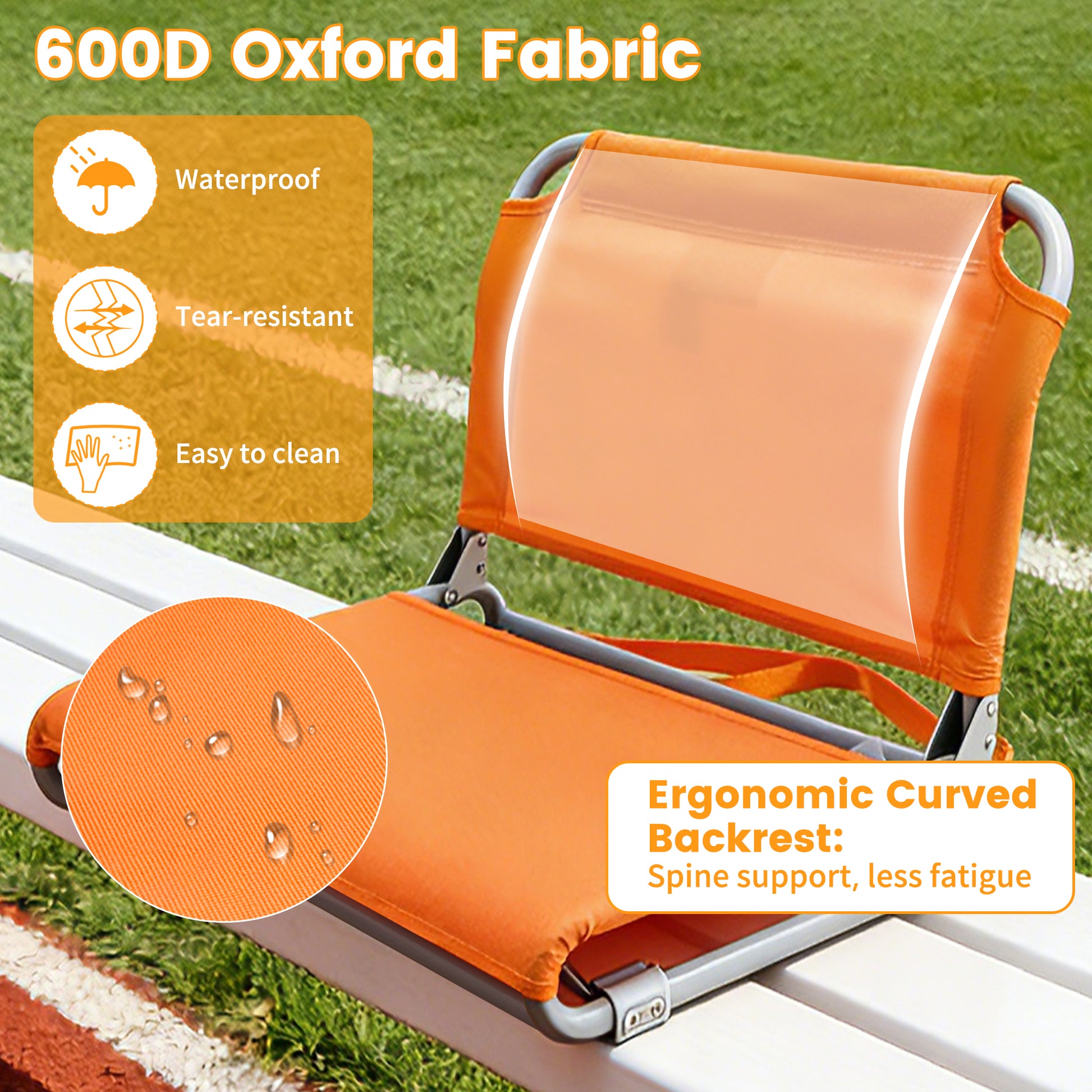 LIFERECORD Foldable Stadium Seat Chair with Back Support, Portable Bleacher Seat for Sports Games, Concerts, Parks - 225 lbs Capacity, Waterproof 600D Oxford Fabric, Dual Carry Options