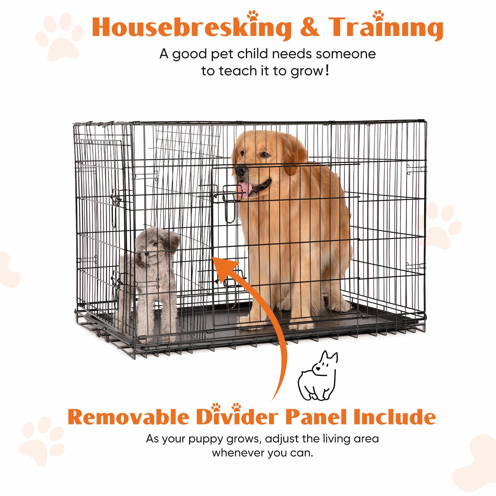 LIFERECORD Extra Large Foldable Metal Dog Crate with Double Doors, Kennel with Divider Panel, Safe for Puppy Training, Home & Travel