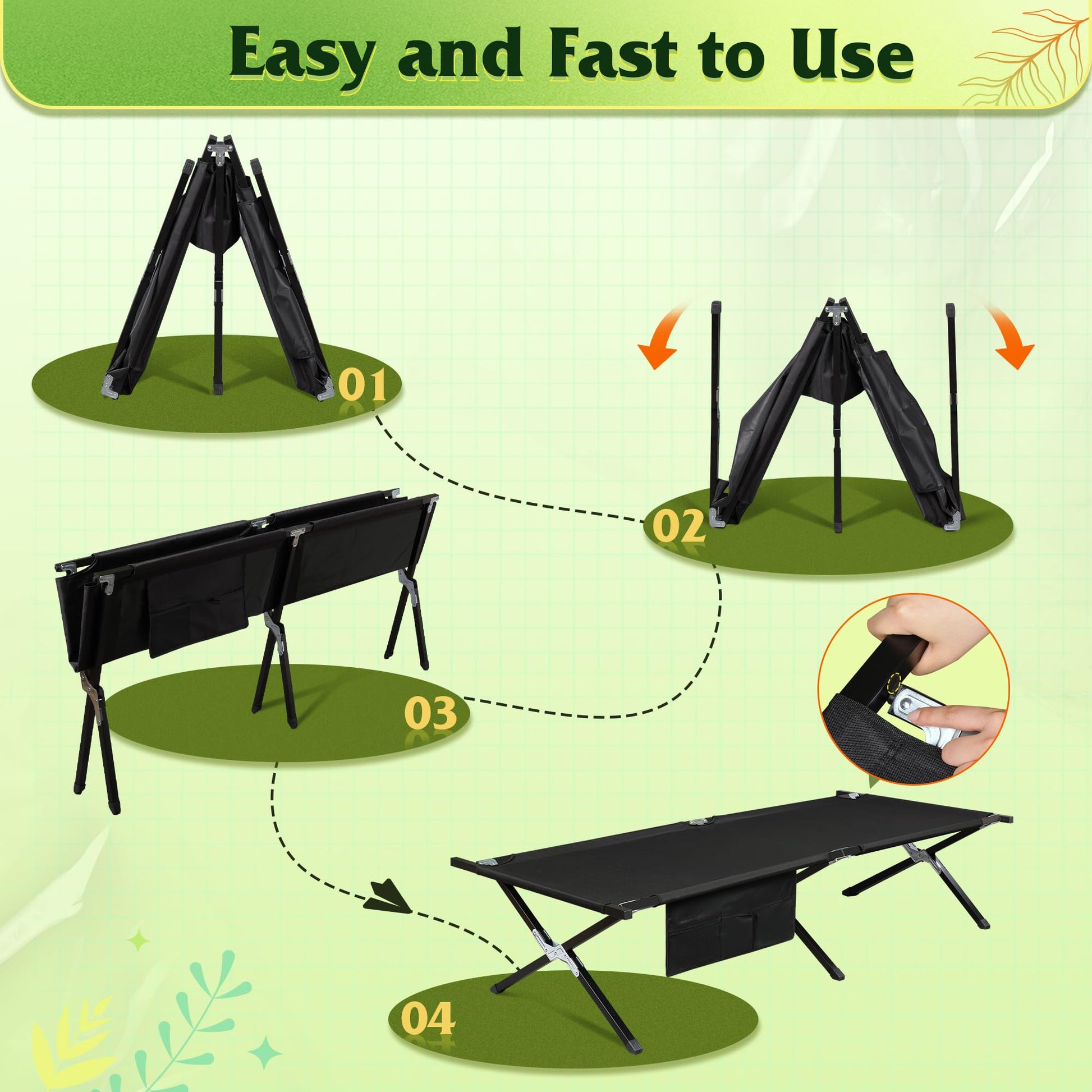 LIFERECORD Camping Cot, Heavy-Duty Folding Cot for Adults, Ultra-Wide Portable Camping Bed, Quick Assembly, 300 lb Capacity, for Tent or Home