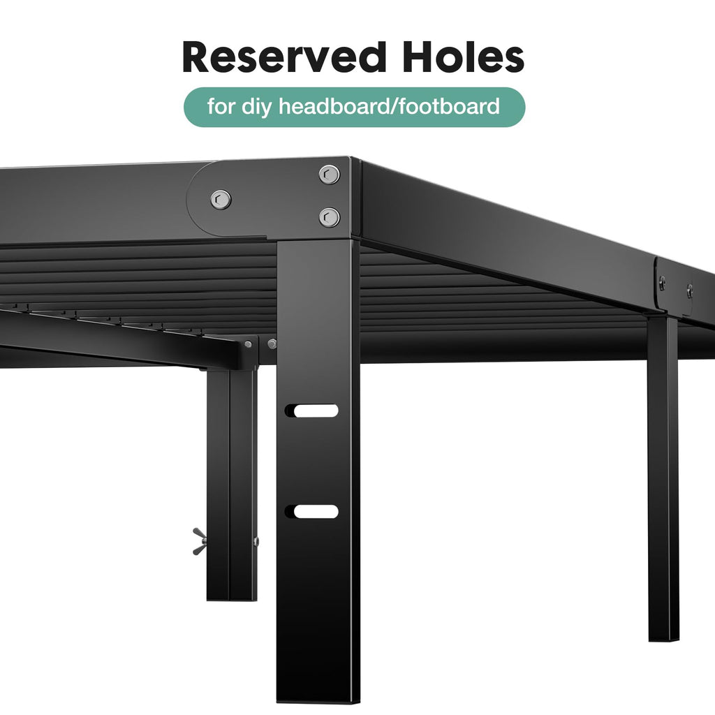 ACCVER Queen Size Bed Frame - 14in Heavy-Duty Steel Platform, Ample Under-Bed Storage Space, No Box Spring Needed, Sturdy Metal Slat Support