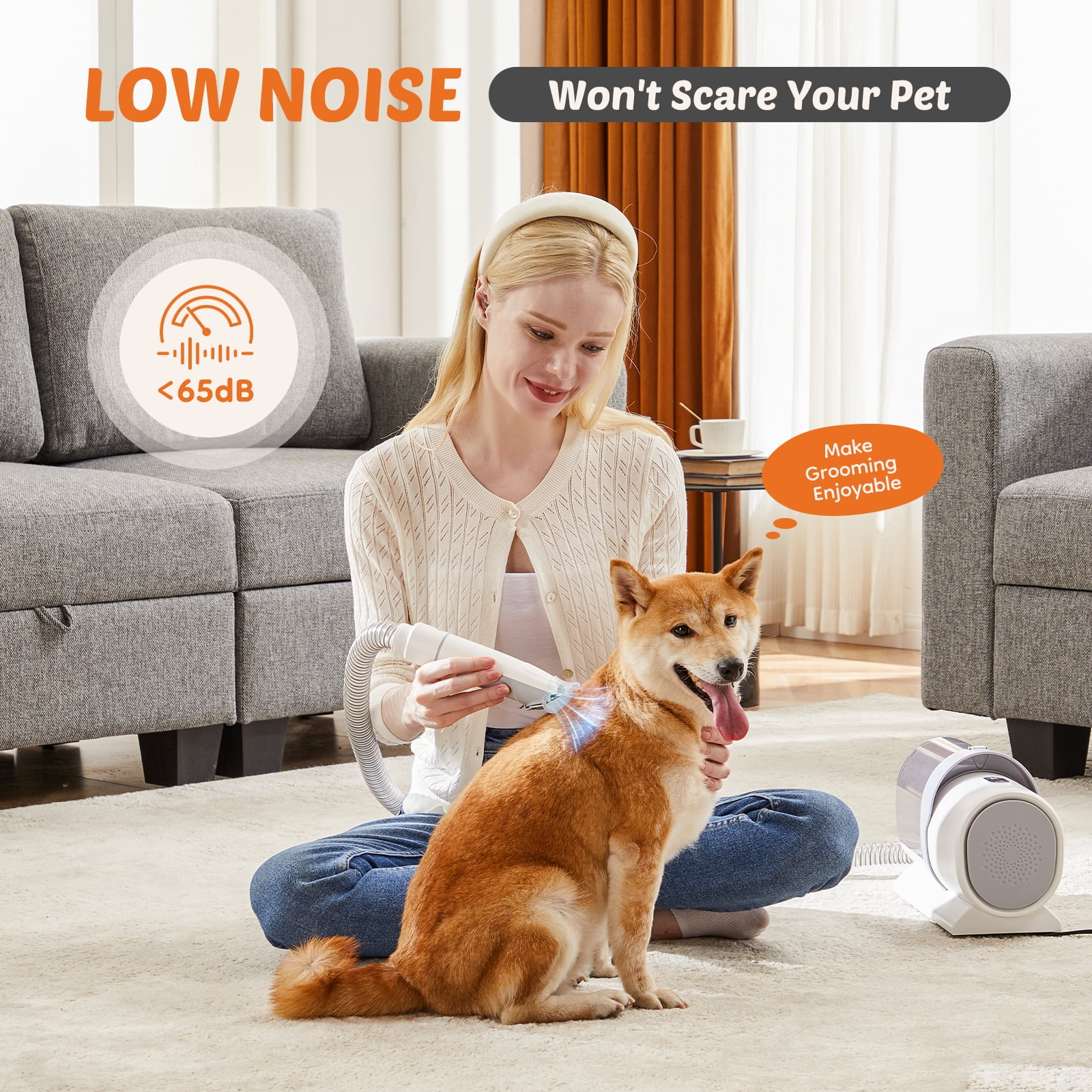 LIFERECORD Dog Grooming Kit with Vacuum, Cordless Pet Grooming Vacuum for Dogs and Cats, Low Noise Pet Hair Clipper & Shedding Brush, Dog Hair Trimmer, Pet Groomer Set with Cleaning Brushes, White