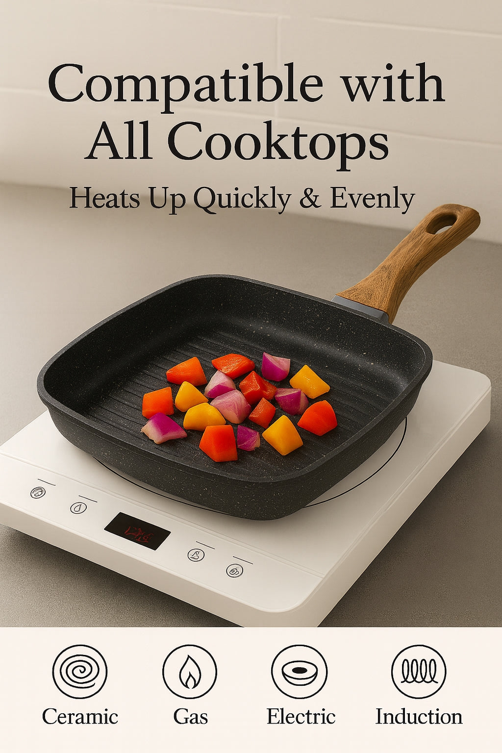 LIFERECORD Non Stick 3-Piece Kitchen Frying pan Skillet Set, 3 Piece Square Grill Pans (9.5", 10", 11") with Removable Handle, Compatible with All Stovetops, Black