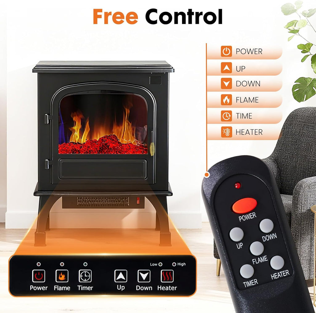 LIFERECORD 26" Freestanding Electric Fireplace with 3D Flame Effect - Remote Control, 12H Timer, 1500W Heater, Single Door, Overheat Protection for Living Room & Bedroom
