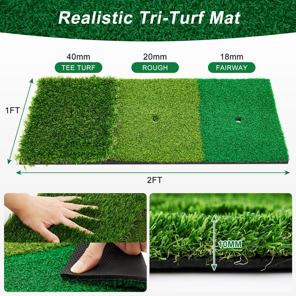 LIFERECORD 10x7ft Golf Net with Tri-Turf Mat, 5 Golf Balls, Carry Bag, Durable Backyard Driving Range for Adults Kids, Portable All-in-1 Home Golf Training Aid with 4 Targets