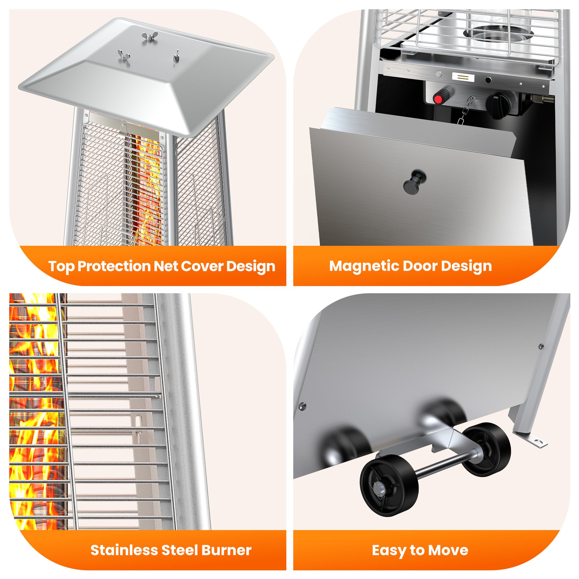 LIFERECORD Pyramid Patio Heater with Wheels 48,000 BTU - Push-Button Ignition Outdoor Propane Heater for Deck, Backyard & Garden
