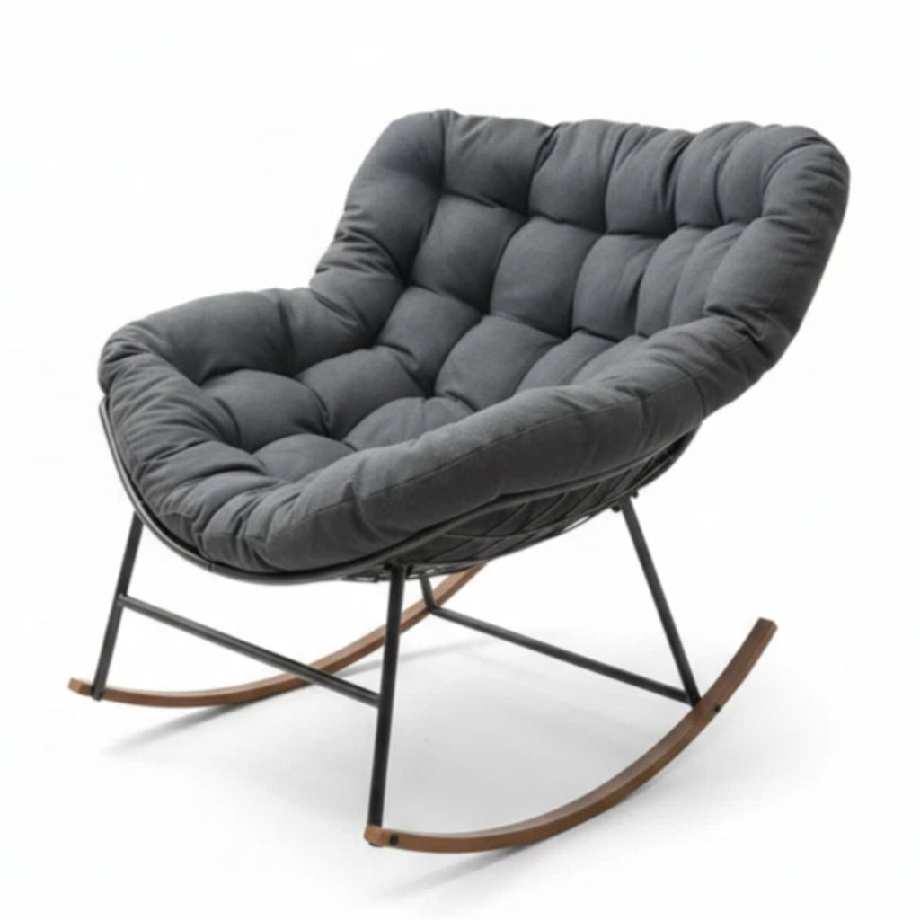 ACCVER Outdoor Rocking Chair E-Coated Rocking Chair with Cushion Outdoor Rocker Recliner Chair for Patio Porch Garden Backyard, Light Gray