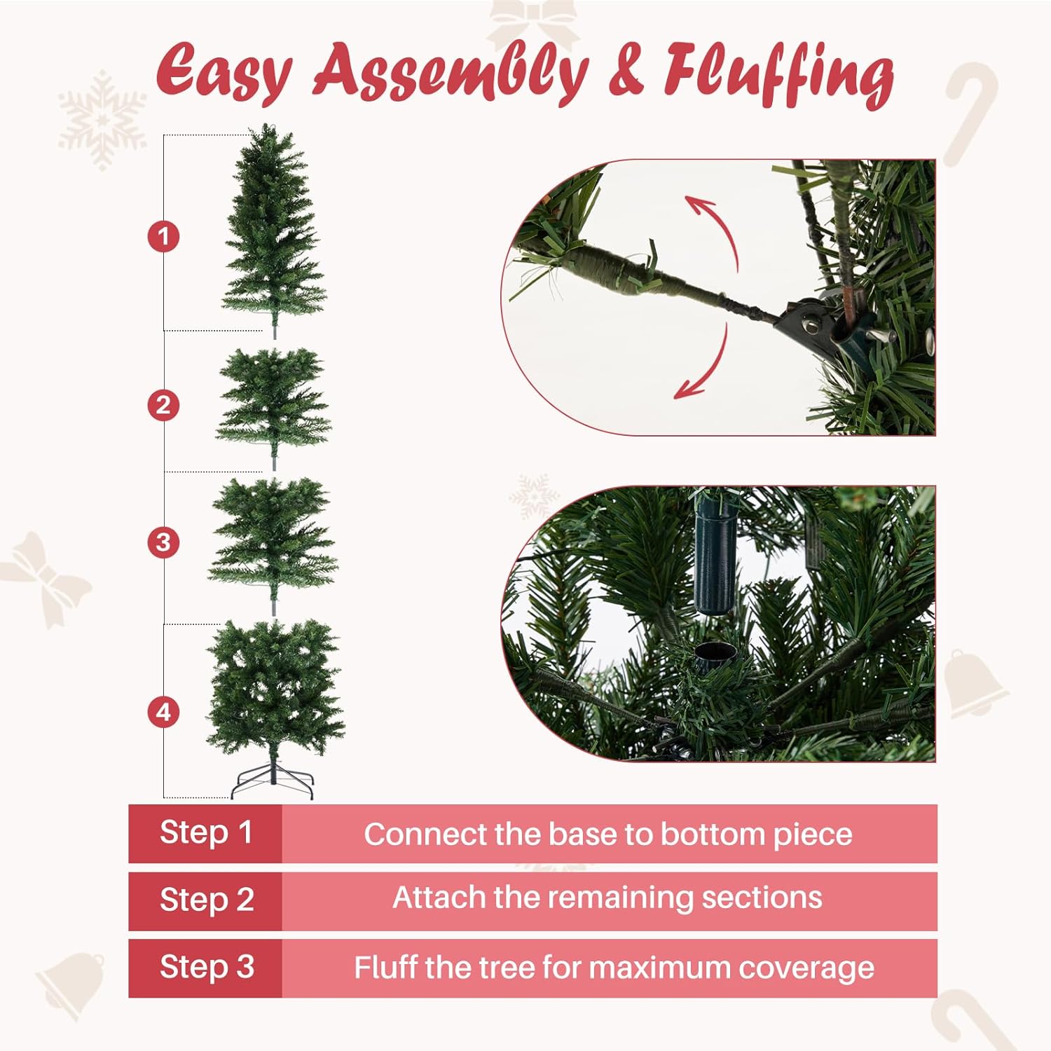 LIFERECORD 9ft Prelit Artificial Hinged Slim Pencil Christmas Tree with 500 Lights, 1100 Full Branch Tips, 8 Warm Lingting Motes Perfect Decoration for Xmas Holiday, Green