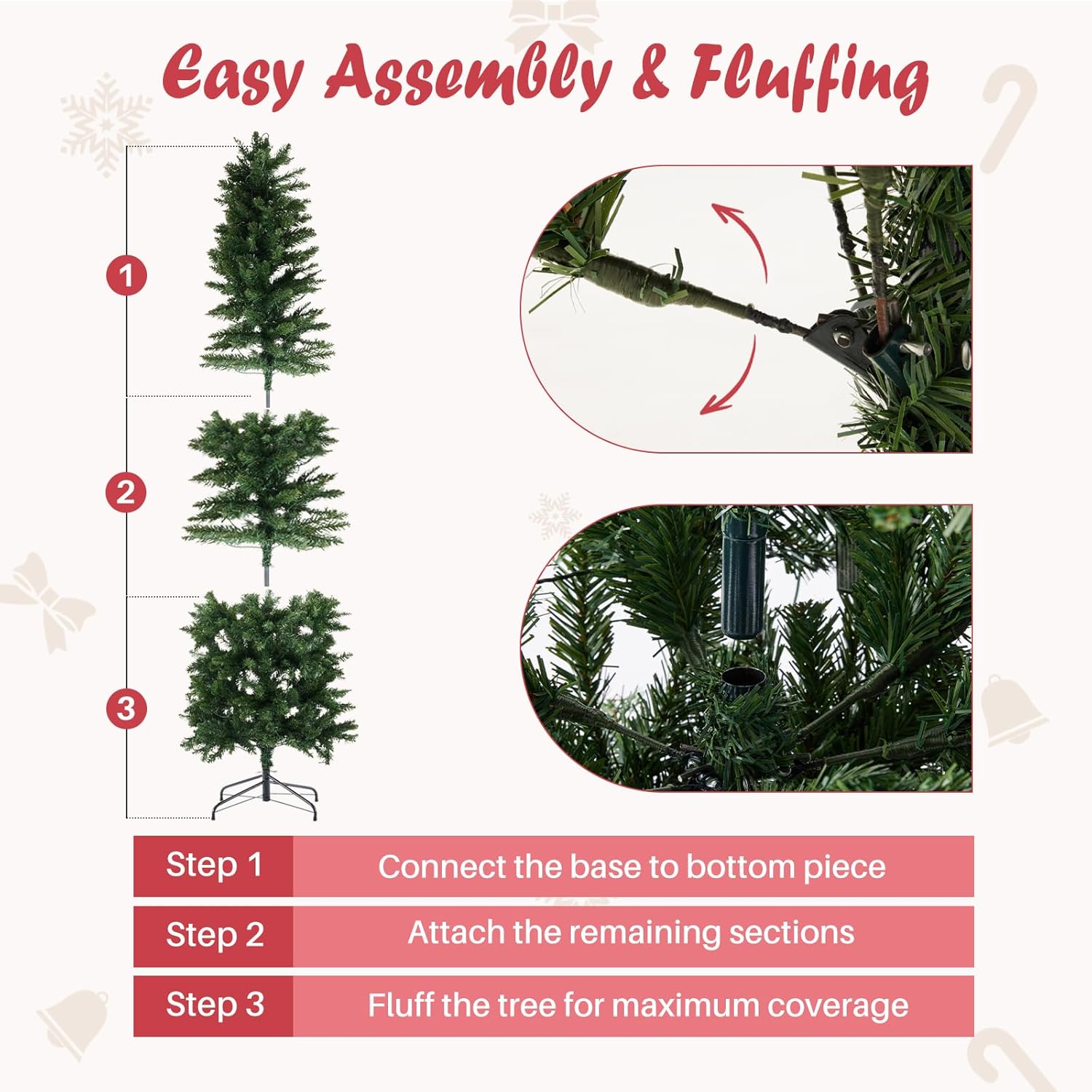 LIFERECORD 7.5ft Prelit Artificial Hinged Slim Pencil Christmas Tree with 350 Lights, 860 Full Branch Tips, 8 Warm Lingting Motes Perfect Decoration for Xmas Holiday, Green
