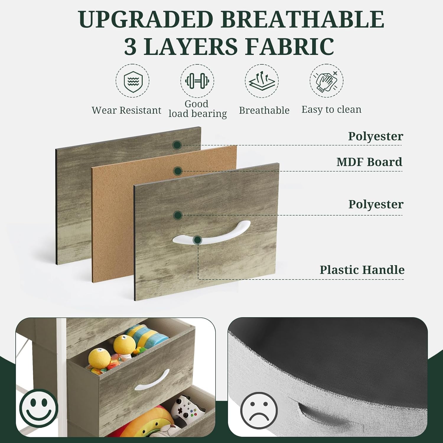 ACCVER Dresser for Bedroom 4 Storage drawer, Fabric Closet Chests Organizer Tower with Wooden Top Metal Frame for Living Room Hallway Entryway, Oak