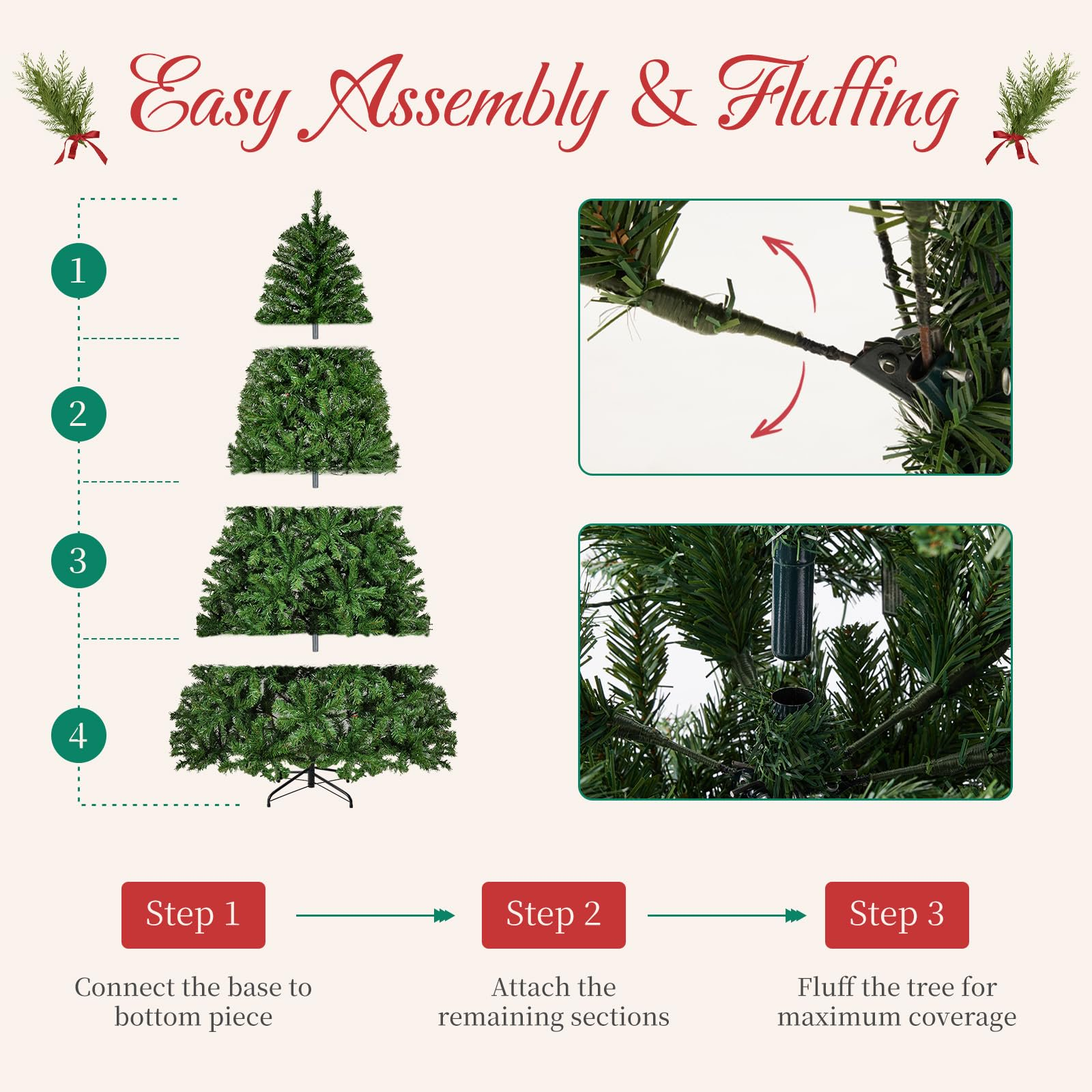 LIFERECORD 9ft Pre-lit Artificial Christmas Tree with 600 Color Changing LED Lights, 8 Modes Full Green PVC Xmas Tree with 2000 Branch Tips & Metal Stand for Party Decoration