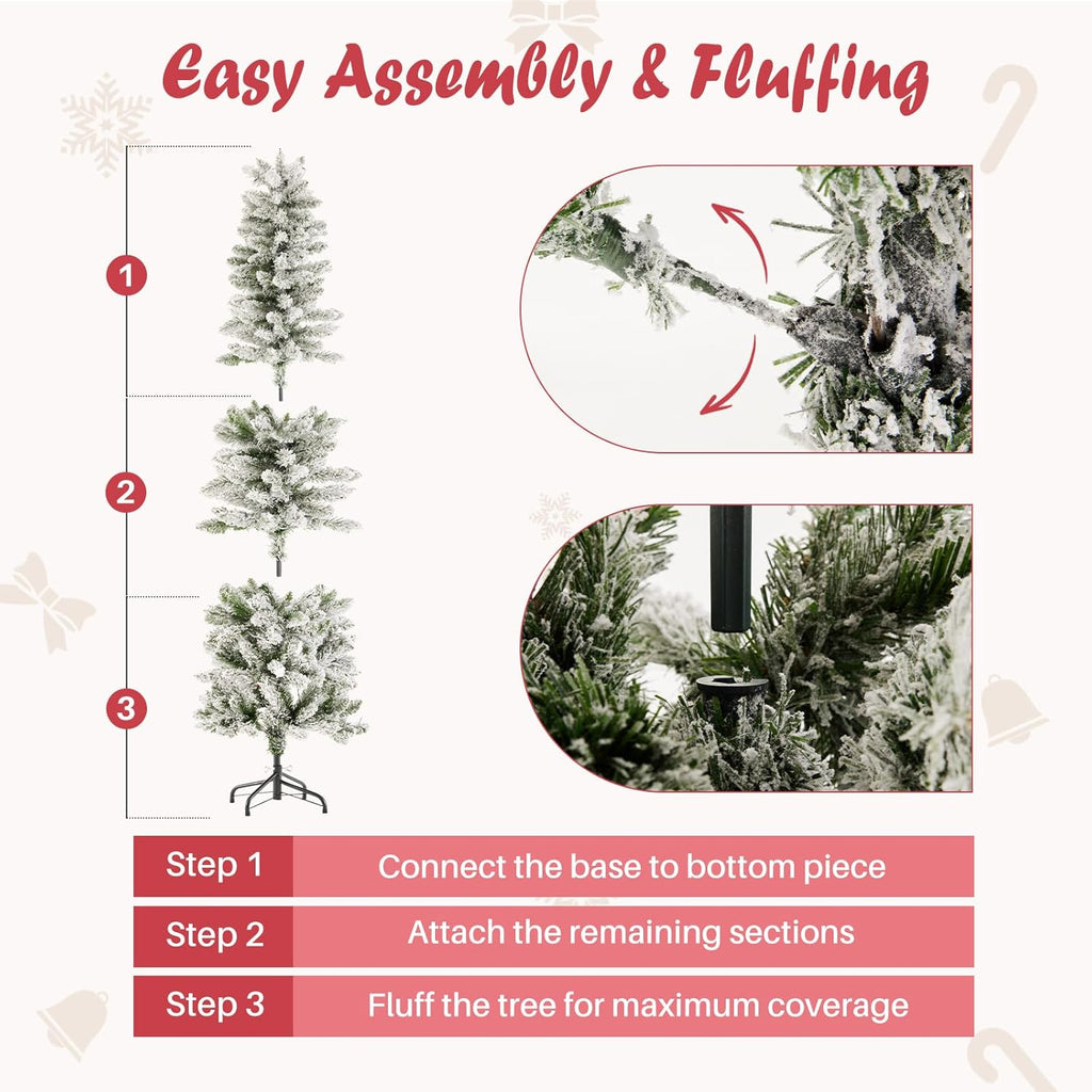 LIFERECORD 6ft Prelit Artificial Hinged Slim Pencil Christmas Tree with 250 Lights, 571 Full Branch Tips, 8 Warm Lingting Motes Perfect Decoration for Xmas Holiday, White