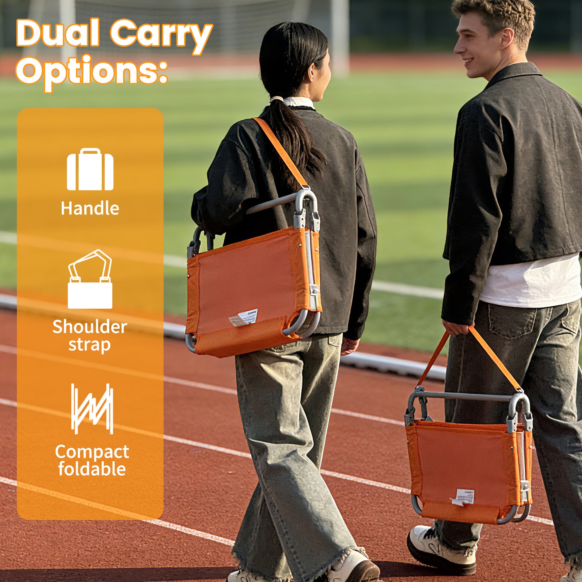 LIFERECORD Foldable Stadium Seat Chair with Back Support, Portable Bleacher Seat for Sports Games, Concerts, Parks - 225 lbs Capacity, Waterproof 600D Oxford Fabric, Dual Carry Options