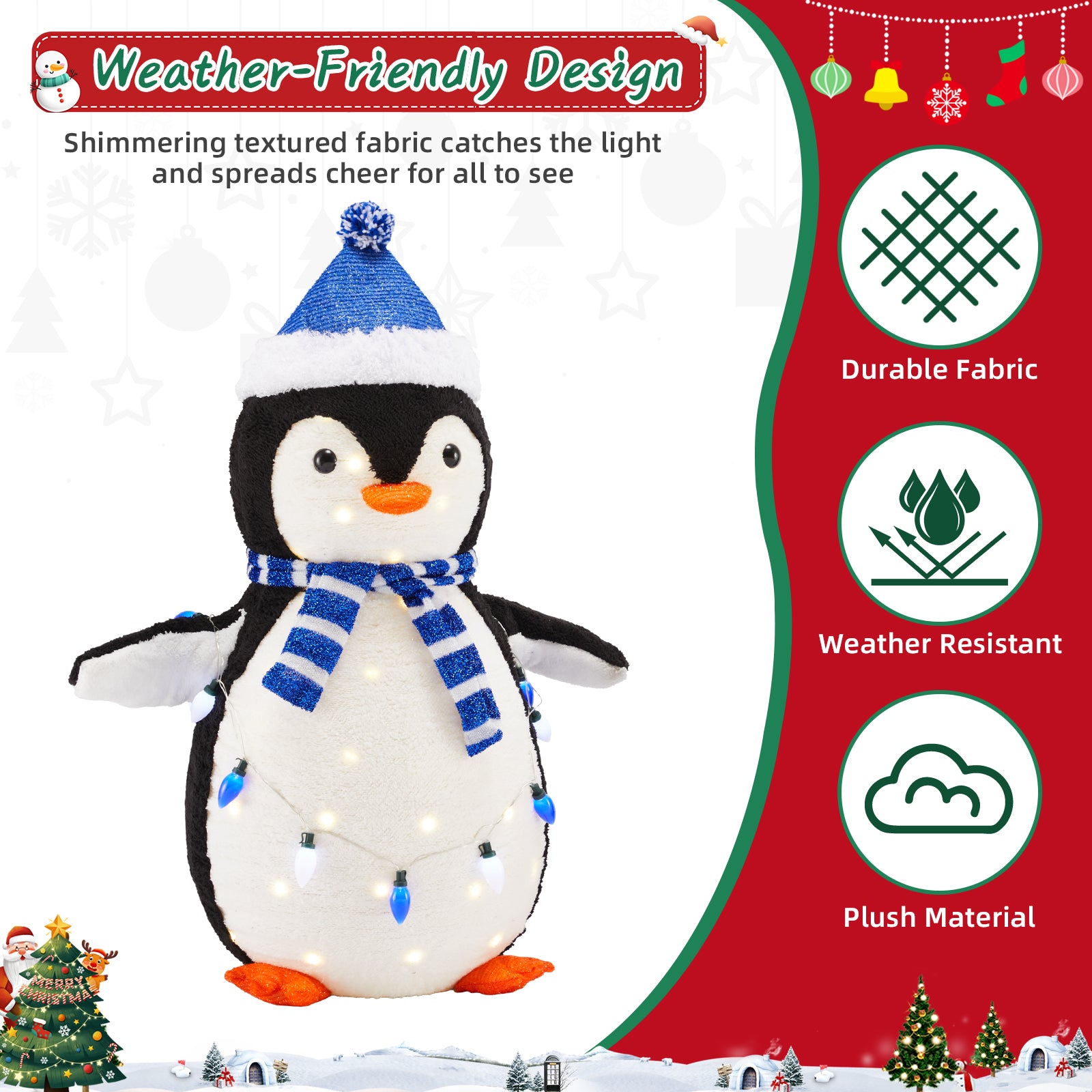 LIFERECORD 2PC Lighted Penguin Family, 3ft Pop-Up Outdoor Christmas Holiday Decoration w/ 150 LED Lights, Multicolored Lights - Blue
