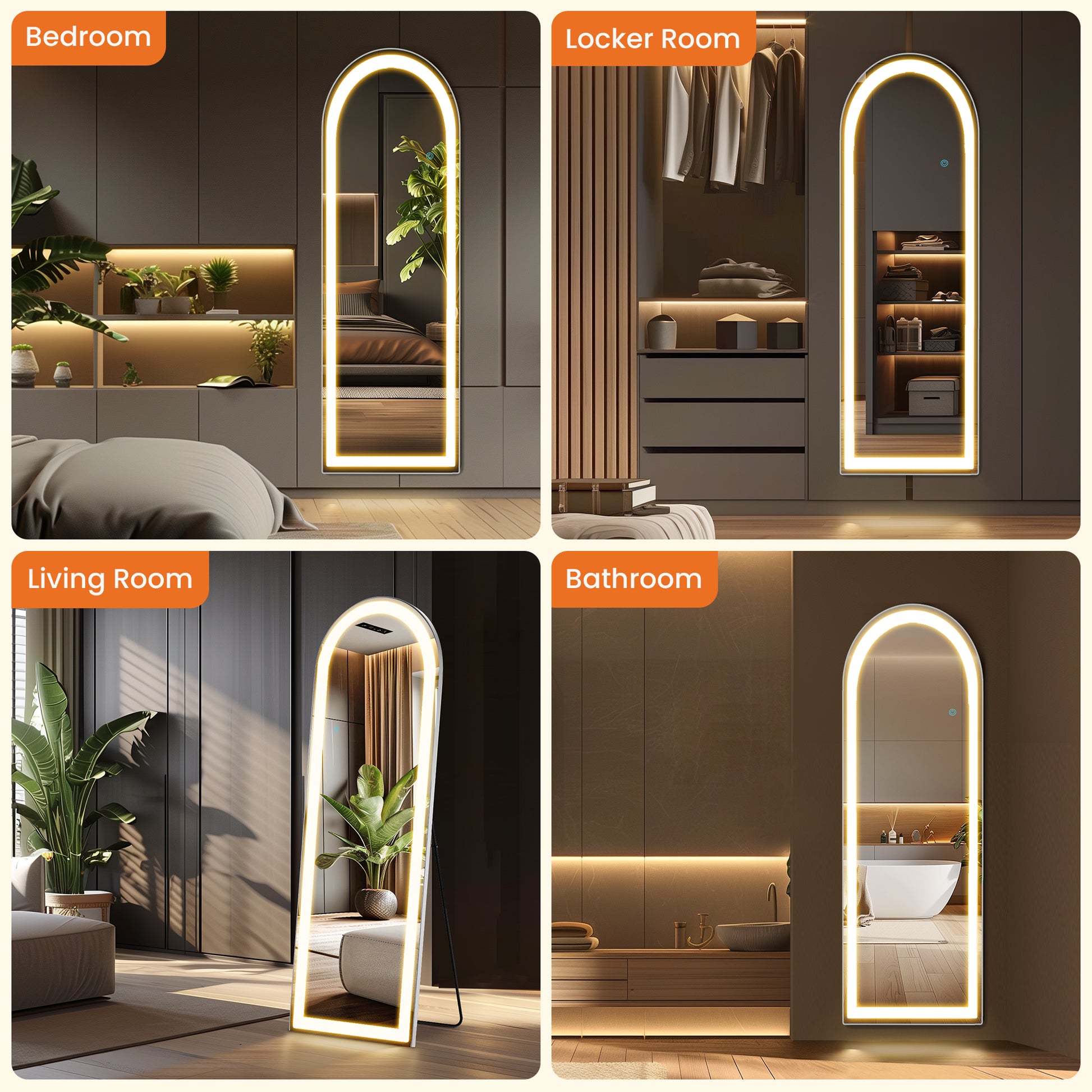 LIFERECORD 63"x20" Full Length Mirror with LED Lights, 3 Color Lighting Floor Standing Mirror with Dimming, Standing and Wall Mounted Mirror for Bedroom, Living Room, Cloakroom (Rounded Corners)