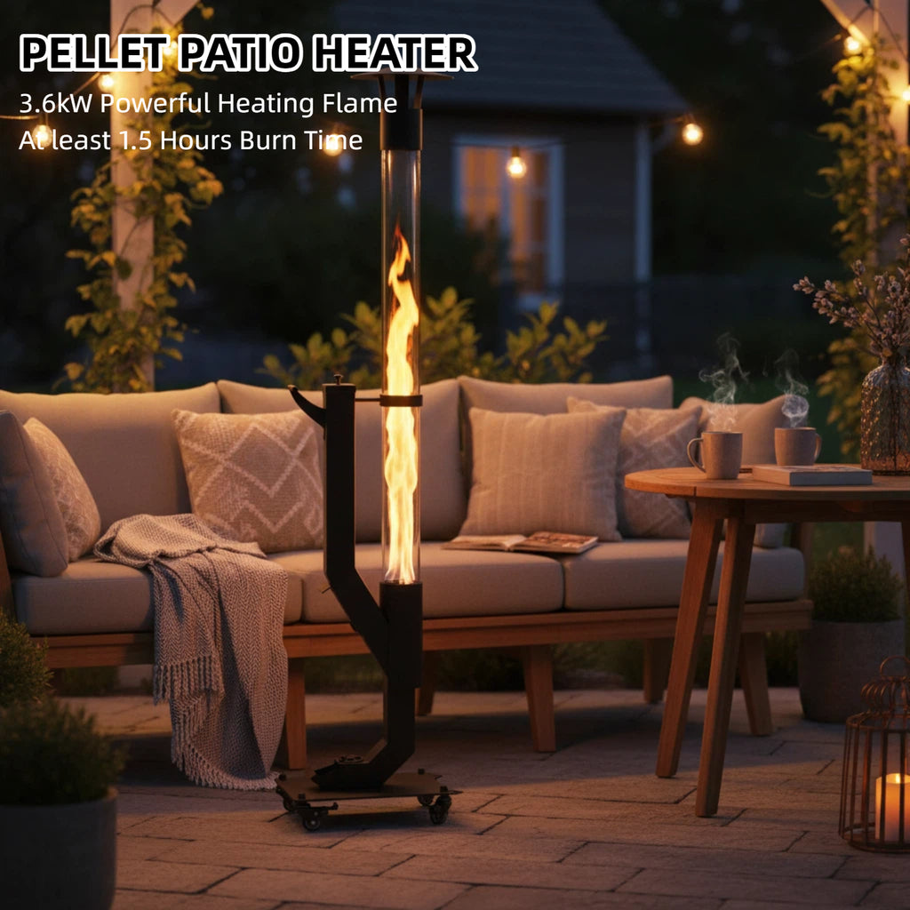 LIFERECORD Wood Pellet Patio Heater, Portable Fire Pit - Stainless Steel Outdoor Rocket Stove with Anti-Tip Steel Base with Wheels for Backyard & Patio