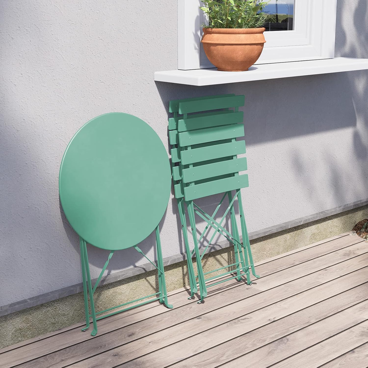 3-Piece Folding Bistro Set, 2 Chairs and 1 Table, Weather-Resistant Outdoor Indoor Conversation Set for Patio, Yard, Green