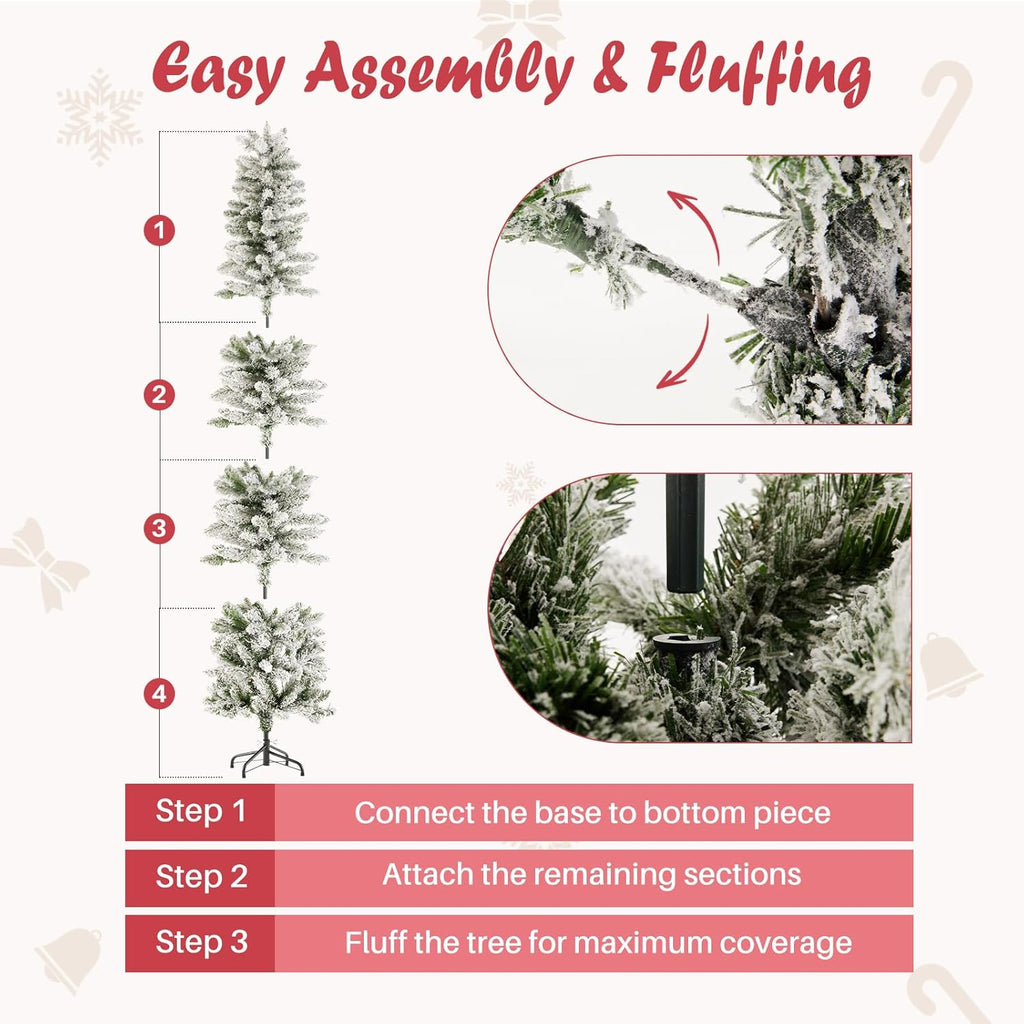 LIFERECORD 9ft Prelit Artificial Hinged Slim Pencil Christmas Tree with 500 Lights, 1100 Full Branch Tips, 8 Warm Lingting Motes Perfect Decoration for Xmas Holiday, White