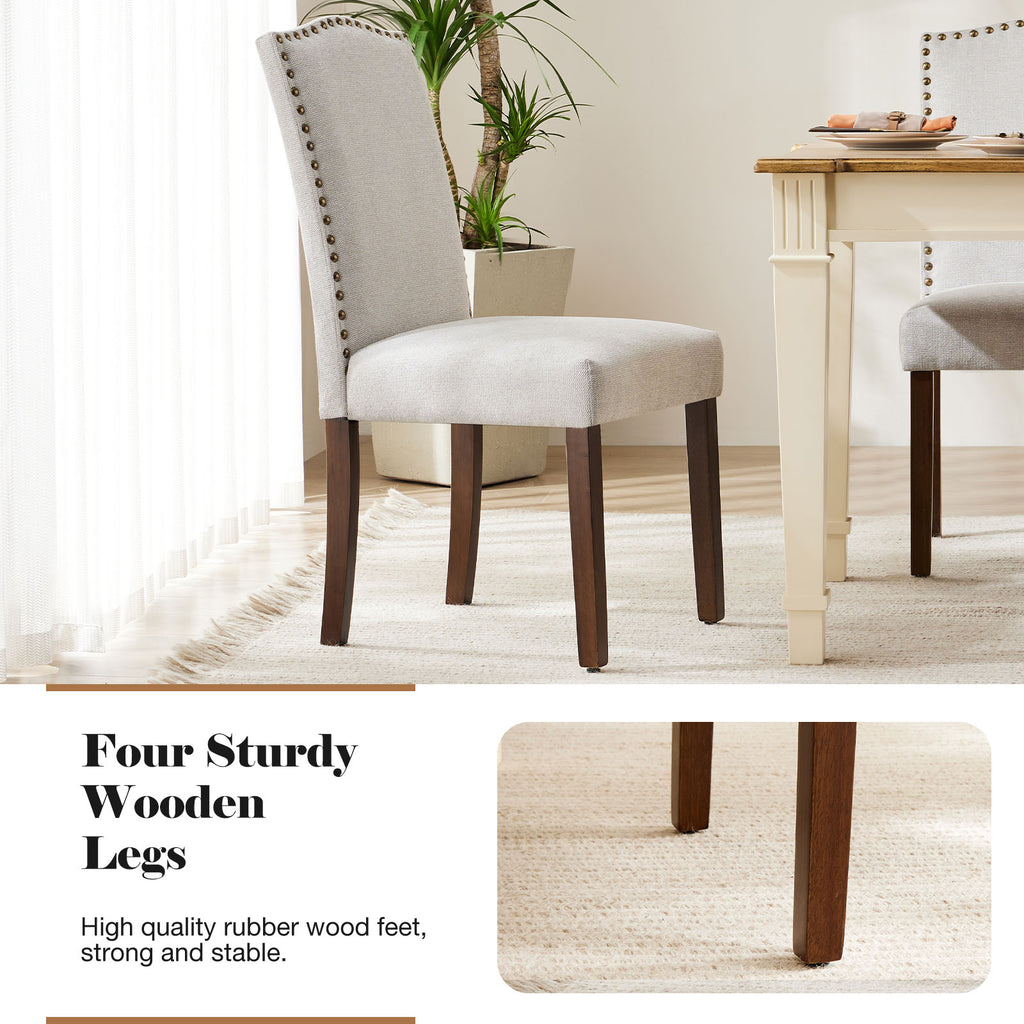 LIFERECORD Dining Chairs Set of 2 Modern Kitchen Chairs, Upholstered Fabric Side Chairs with Nailhead Trim and Solid Wood Legs for Dining Room, Kitchen, Living Room, Grey
