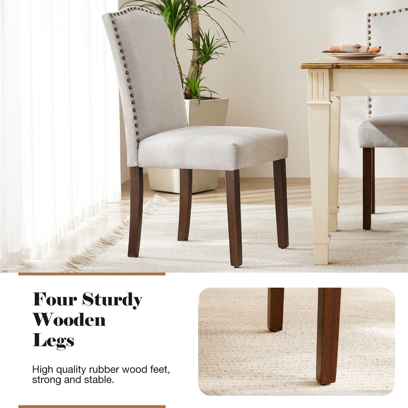 LIFERECORD Dining Chairs Set of 2 Modern Kitchen Chairs, Upholstered Fabric Side Chairs with Nailhead Trim and Solid Wood Legs for Dining Room, Kitchen, Living Room, Grey