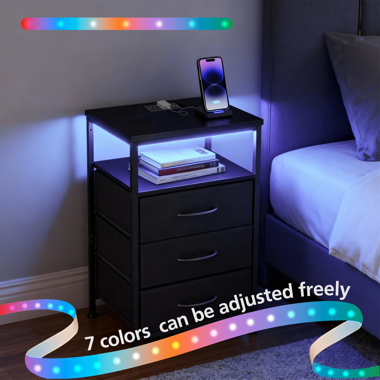 ACCVER 3-Drawer Fabric Dresser for Bedroom, Closet, Nightstand or End Table, Clothes Storage Organizer, for Living Room, Apartment, Black
