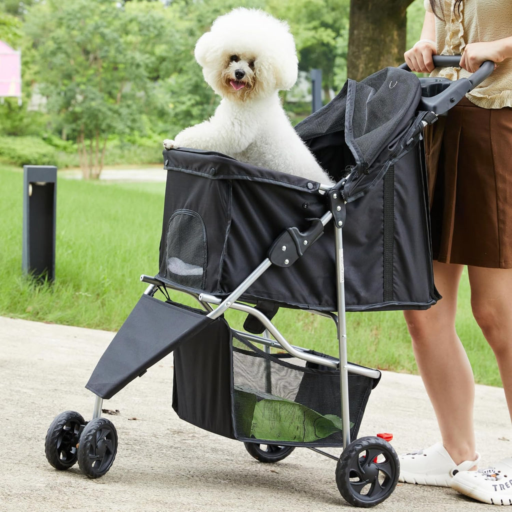 LIFERECORD Foldable Dog Stroller for Small/Medium Dogs, Lightweight & Durable Pet Stroller with Storage Basket, Cup Holders for Travel & Outdoor Use