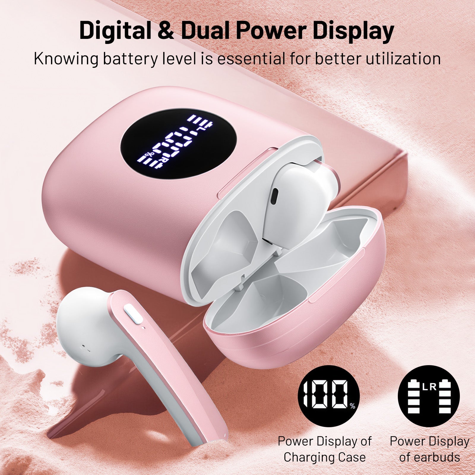 Wireless Headphones with 40Hrs Battery Life, Deep Bass, Wireless Charging Case, LED Display, Waterproof Mic - For Phone, Tablet, TV