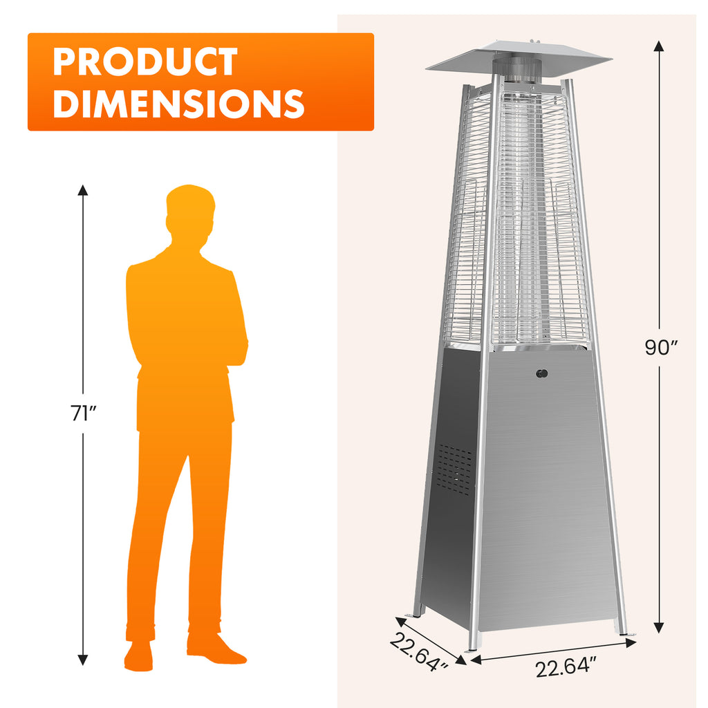 LIFERECORD Pyramid Patio Heater with Wheels 48,000 BTU - Push-Button Ignition Outdoor Propane Heater for Deck, Backyard & Garden