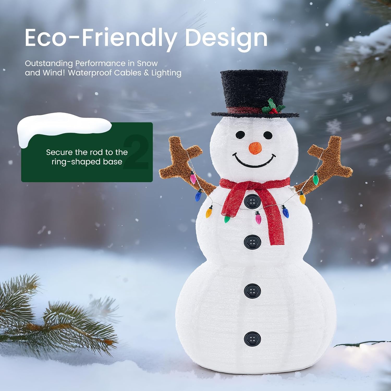 LIFERECORD 5ft Lighted Pop-Up Snowman, Large White Outdoor Christmas Holiday Decoration with 200 LED Lights, Hat, Scarf, Multicolored Lights,White/Red