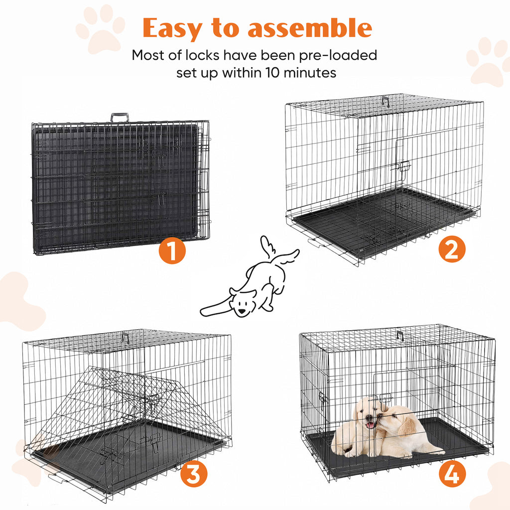 LIFERECORD Extra Large Foldable Metal Dog Crate with Double Doors, Kennel with Divider Panel, Safe for Puppy Training, Home & Travel