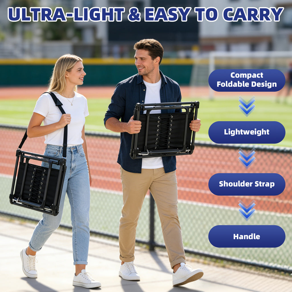 LIFERECORD Foldable Stadium Bleacher Seat with Back Support - Portable Heavy-Duty Steel Frame Chair for Family, Sports Games, Concerts, Camping - 225 lbs Capacity, Waterproof 600D Oxford Fabric