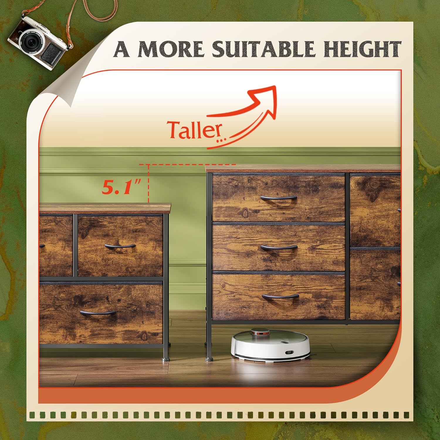 LIFERECORD 5 Drawer Fabric Dresser for Bedroom and Living Room, Chest of Drawer Organizer Storage Cabinet for Closet, Entryway, Brown