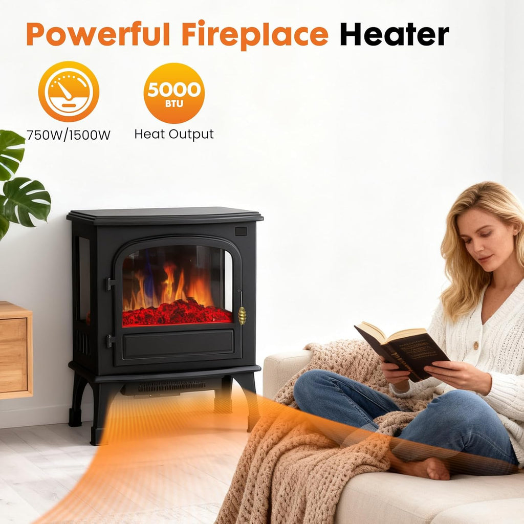 LIFERECORD 26" Freestanding Electric Fireplace with 3D Flame Effect - Remote Control, 12H Timer, 1500W Heater, Single Door, Overheat Protection for Living Room & Bedroom