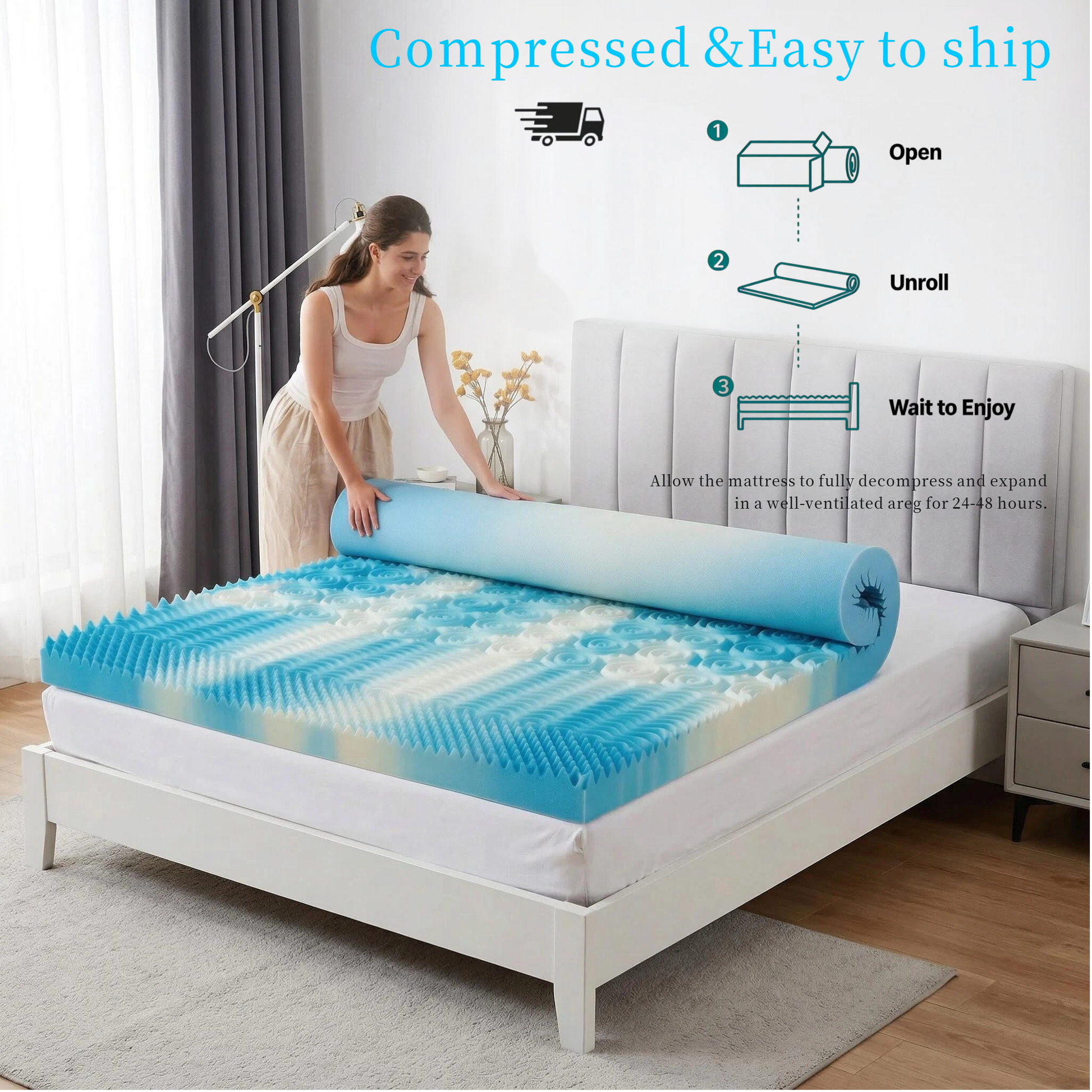 LIFERECORD Queen Mattress Topper 3", Cooling Gel Memory Foam Pad with 5-Zone Pressure Relief, Dual-Sided Firm & Soft Bed Topper for Back Pain
