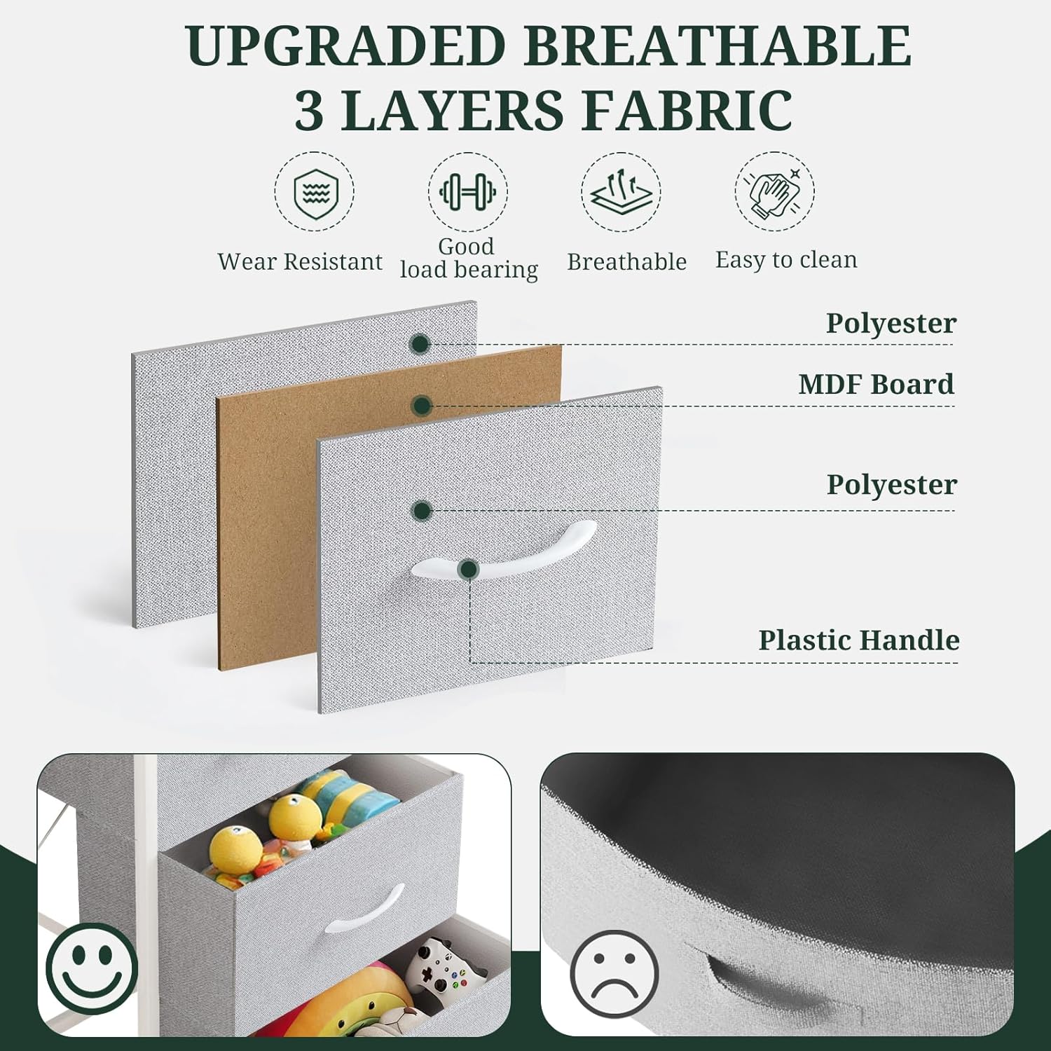 ACCVER Dresser for Bedroom 4 Storage drawer, Fabric Closet Chests Organizer Tower with Wooden Top Metal Frame for Living Room Hallway Entryway, Light Gray
