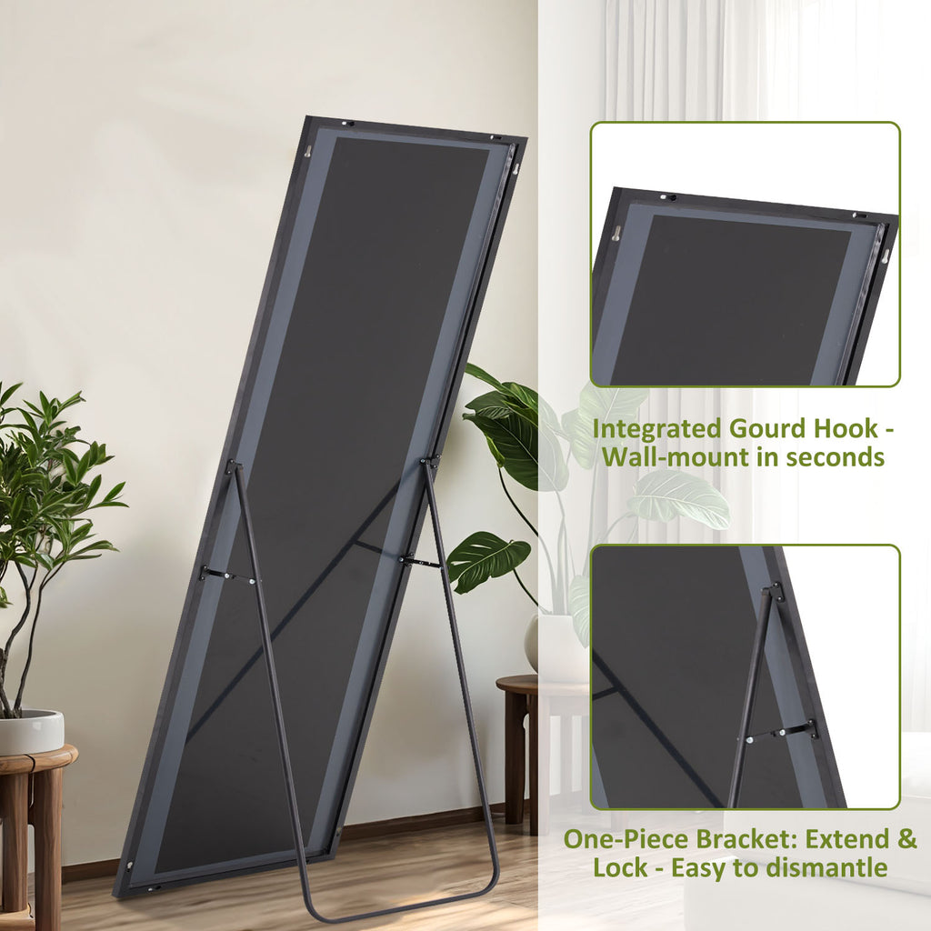 ACCVER 26"x71" Full Length Mirror - Classic Standing Mirror, Durable Aluminum Frame & Tempered Glass, Lean-to or Wall Mount for Bedroom/Dressing Room/Living Room, Rectangle, Black