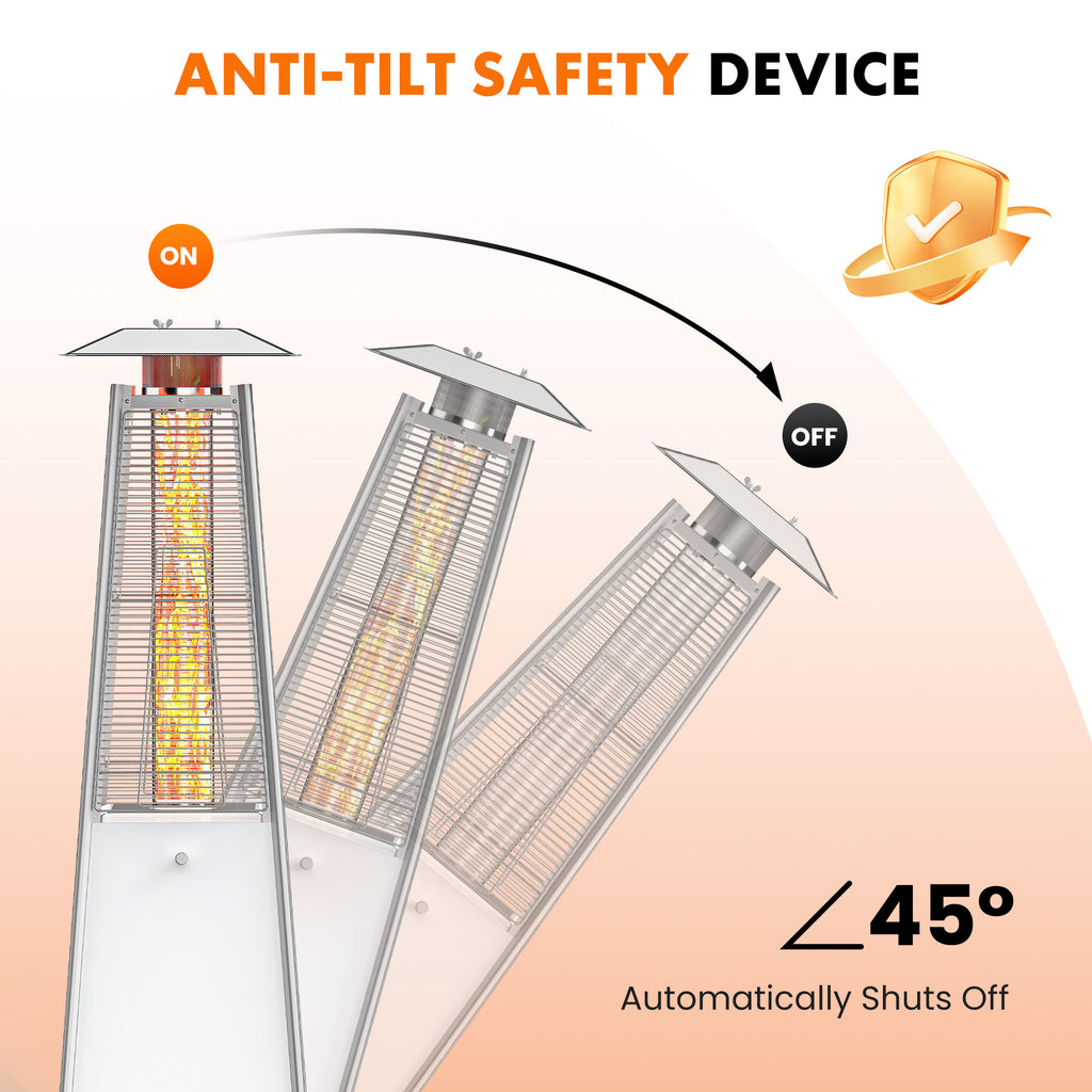 LIFERECORD LED Pyramid Patio Heater with Wheels 48,000 BTU - Push-Button Ignition Outdoor Propane Heater for Deck, Backyard & Garden