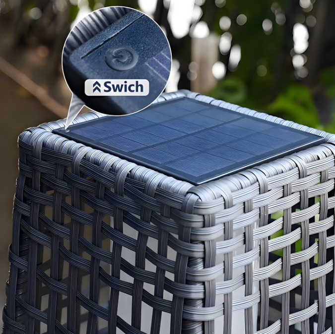 LIFERECORD Solar Powered Outdoor Floor Lamp - Waterproof Wicker Deck Lighting for Patio Garden Porch, Automatic Weather Resistant Solar Lantern, Easy Use No Wiring Needed