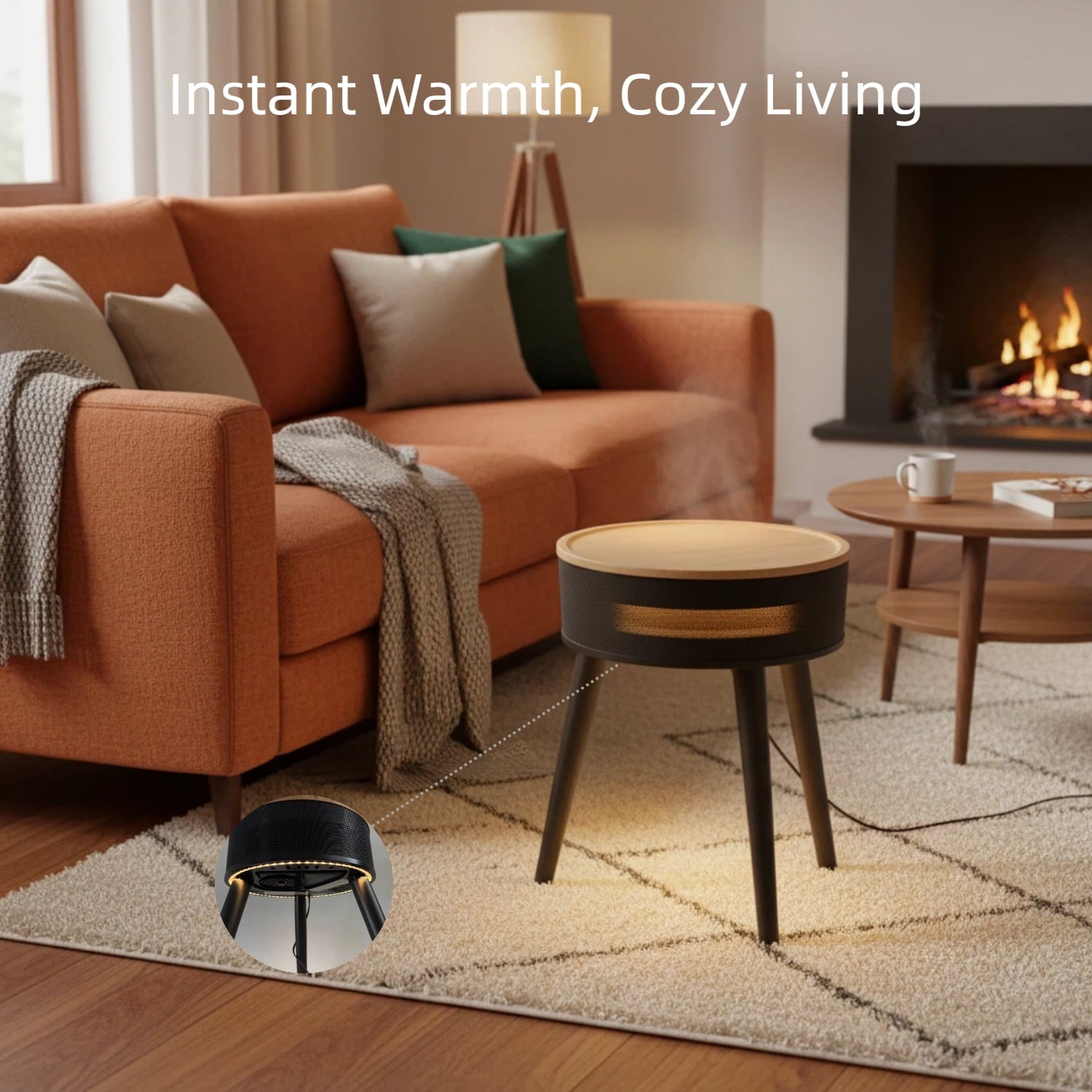 LIFERECORD Space Heater with Side Table, Ceramic 2-in-1 Indoor Heater with Remote, 1500W, Overheat & Tip-Over Protection, 1-12H Timer, LED Light for Home Office Bedroom Use, 23.6 Inch