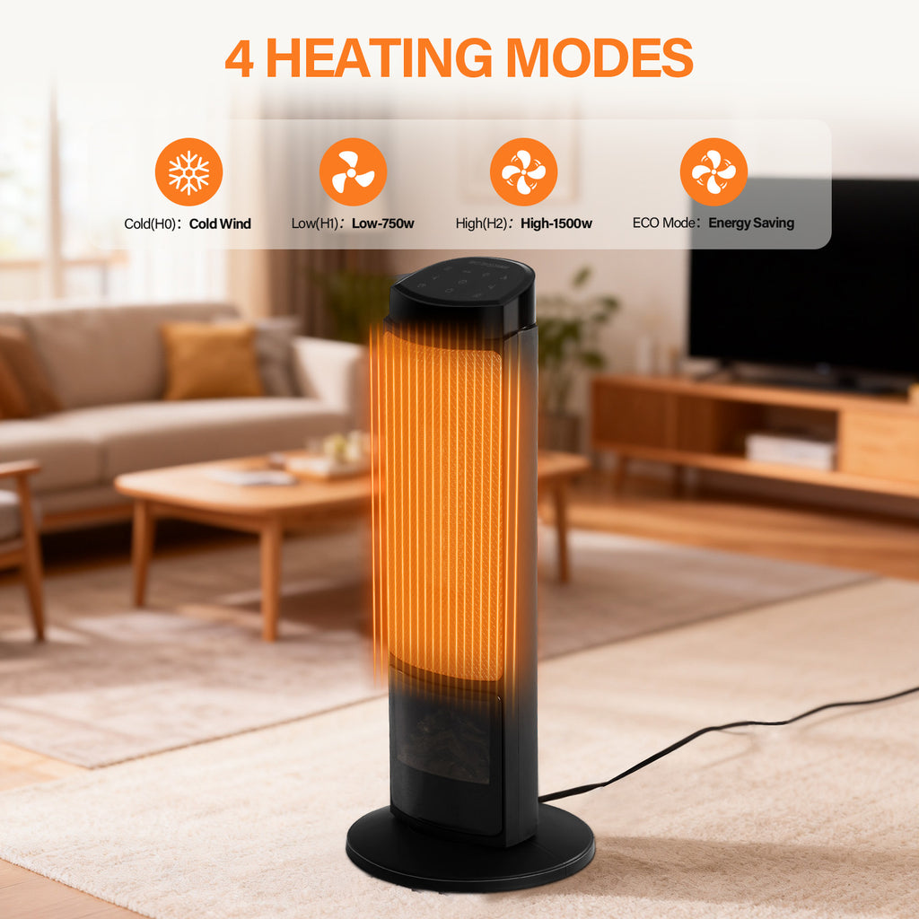 LIFERECORD Oscillating Space Heater with Remote, 70° Wide-Angle Heating, Quiet Portable Indoor Heater with Tip-Over Protection for Office & Home, Black