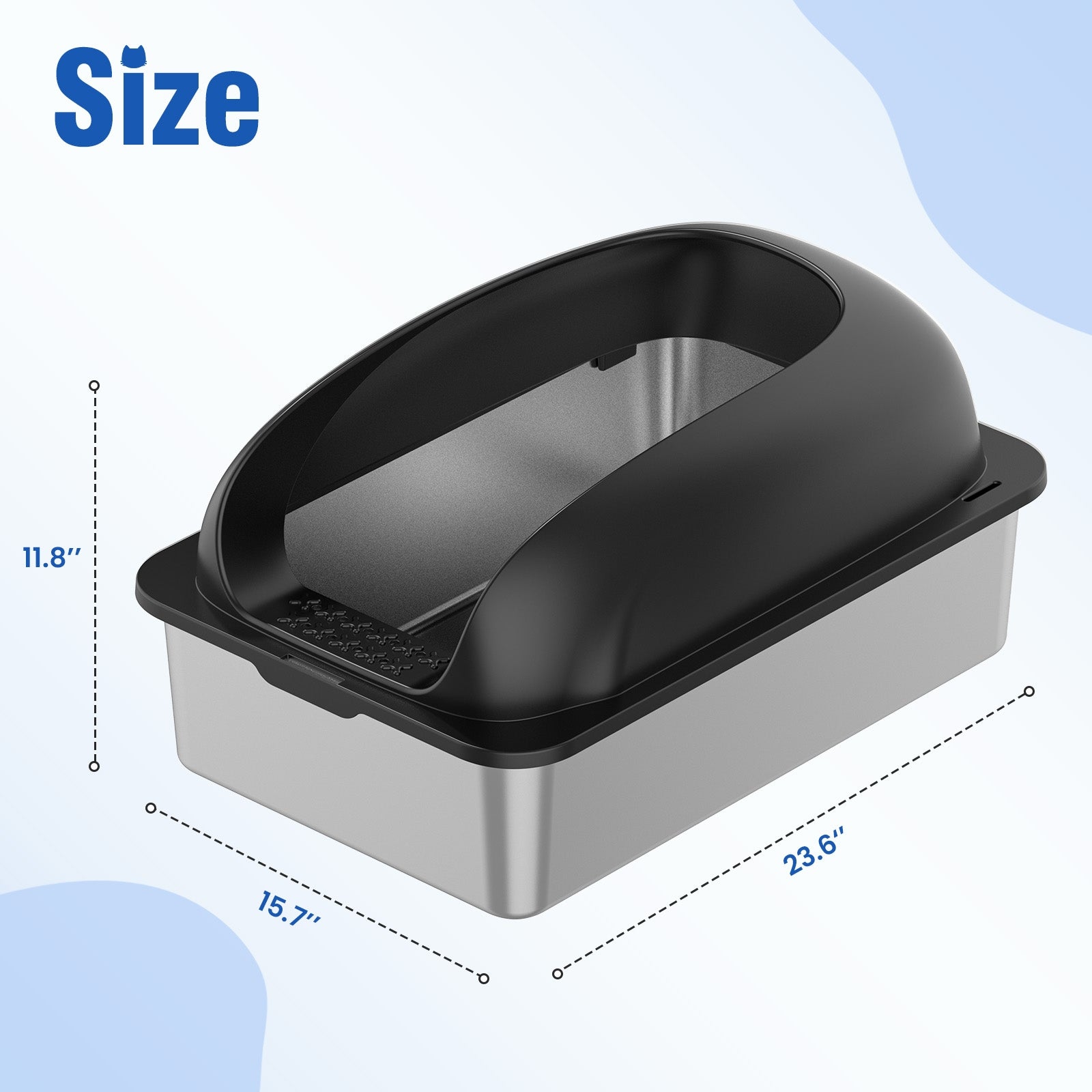 LIFERECORD Stainless Steel Cat Litter Box, Large Metal Cat Litter Box, Scoop and Mat Included, Easy to Clean and Odor Resistant for Multiple Cats, Black