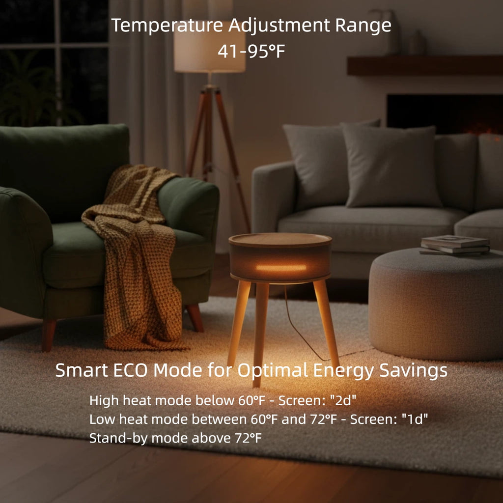 LIFERECORD Space Heater with Side Table, Ceramic 2-in-1 Indoor Heater with Remote, 1500W, Overheat & Tip-Over Protection, 1-12H Timer, LED Light for Home Office Bedroom Use, 23.6 Inch