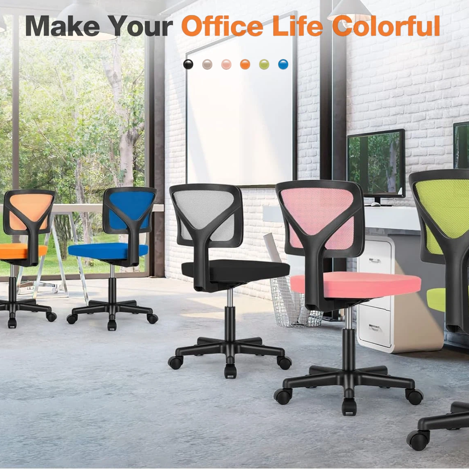 LIFERECORD Ergonomic Armless Office Chair, Swivel Rolling Mesh Desk Chair with Lumbar Support, Adjustable Height Low-Back Computer Chair for Small Spaces, Home, Bedroom, Office