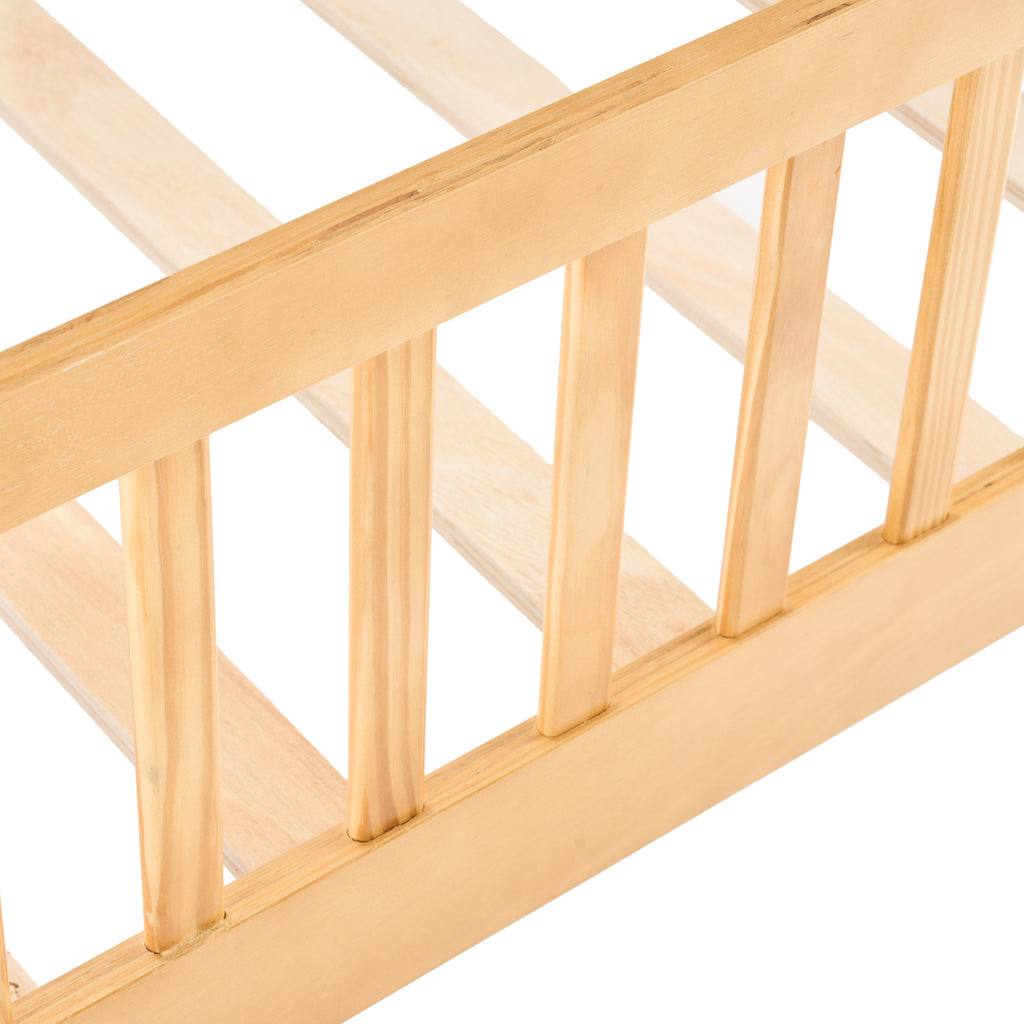 LIFERECORD Twin Size Bed Frame with Storage - Solid Wood House Frame, Safety Guardrails & Built-In Shelf for Bedroom Organization