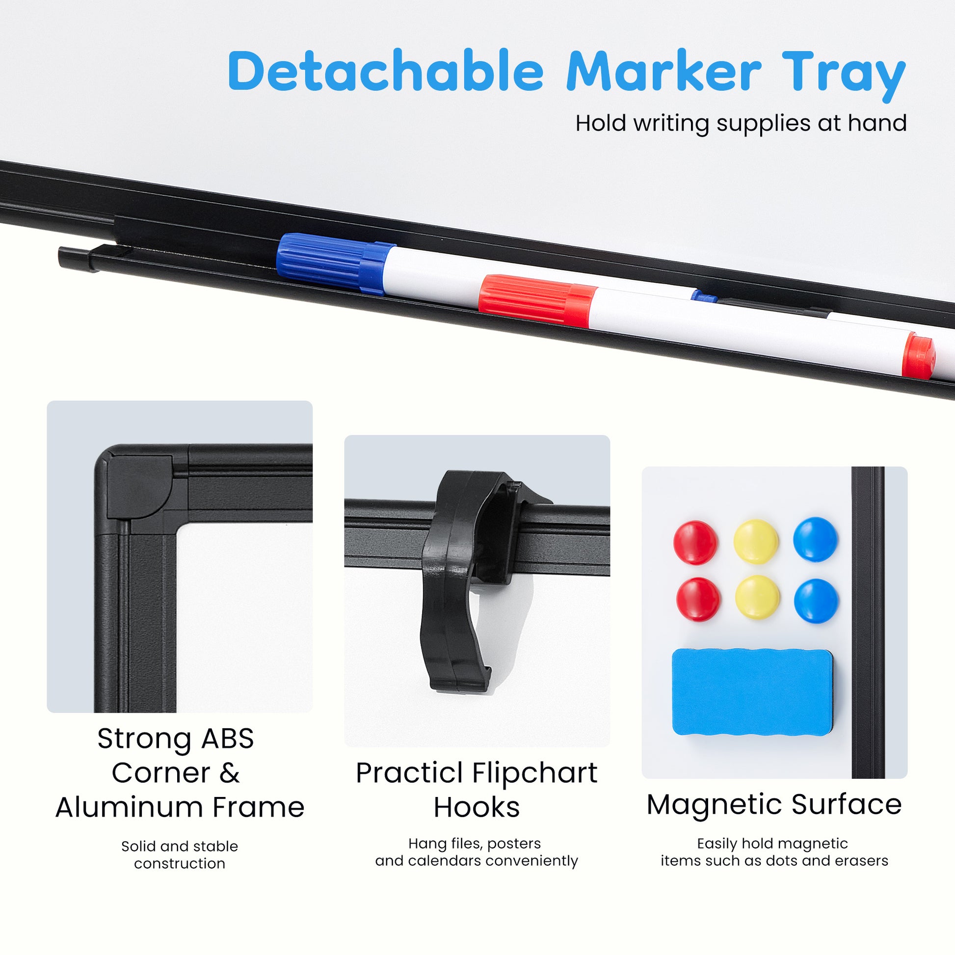 ROSVOVO 40x28 Inch Magnetic Whiteboard Easel with Tripod Stand - Height Adjustable Portable Dry Erase Board Kit for Classroom, Office & Home, Black
