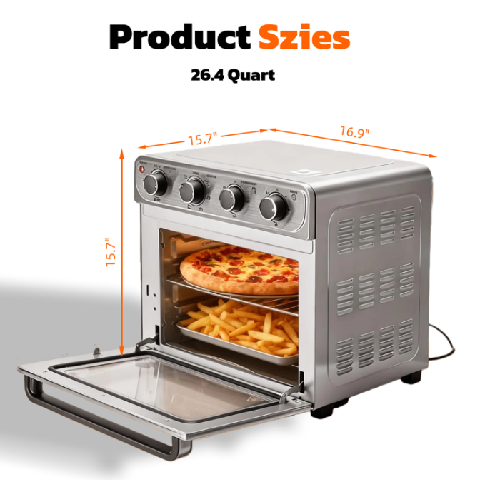 LIFERECORD 26.4QT Air Fryer Toaster Oven Combo with Convection, 4 Functions in 1 Countertop Oven, Air Fry Bake Toast Broil, 60-Min Timer, up to 450°F