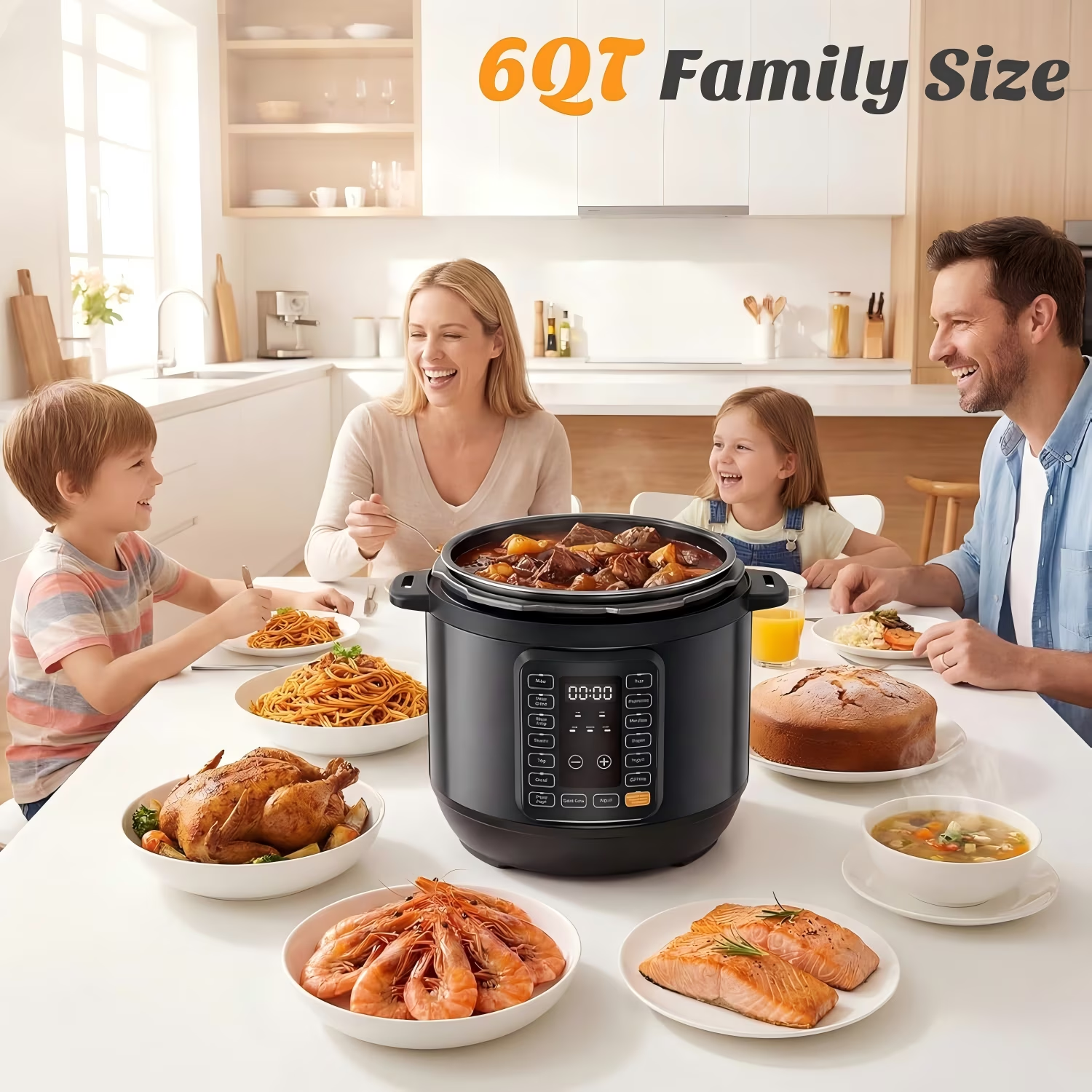 LIFERECORD Electric Pressure Cooker 8 Quart, 9-in-1 Multi Cooker with Stainless Steel Housing, Smart Slow Cooker, Rice Cooker, Steamer & Yogurt Maker for Family Meals