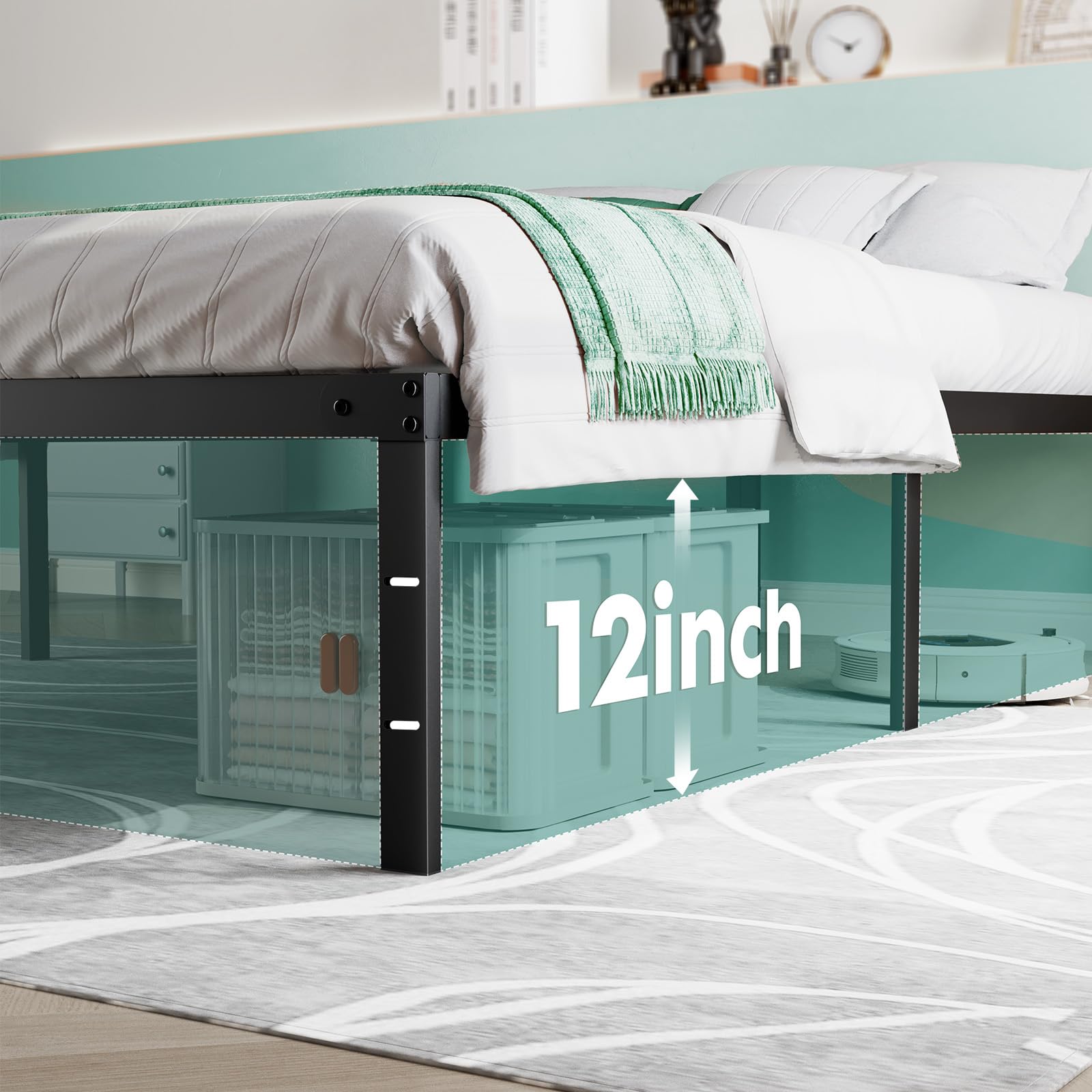 ACCVER King Size Bed Frame - 14in Heavy-Duty Steel Platform, Ample Under-Bed Storage Space, No Box Spring Needed, Sturdy Metal Slat Support