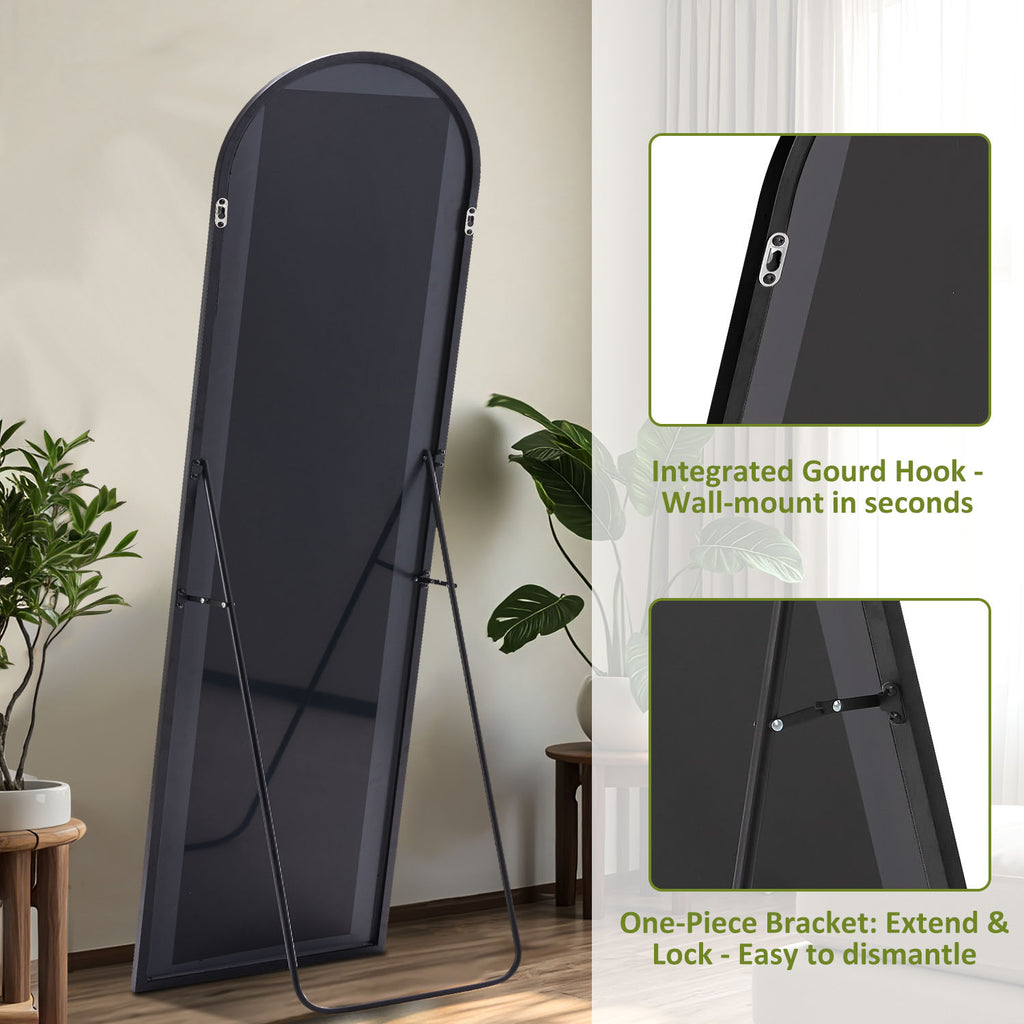 ACCVER 16"x60" Full Length Mirror - Classic Standing Mirror, Durable Aluminum Frame & Tempered Glass, Lean-to or Wall Mount for Bedroom/Dressing Room/Living Room, Arhced, Black